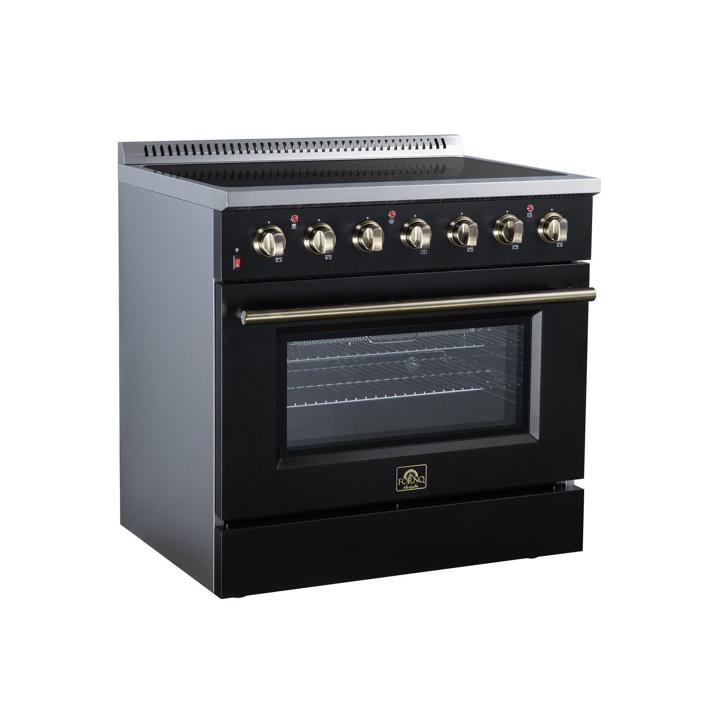 Galiano 36 Inch Freestanding Electric range, 5 radiant burners, 5.36 cf. True Convection oven, Air fryer kit, Black - Forno Appliances