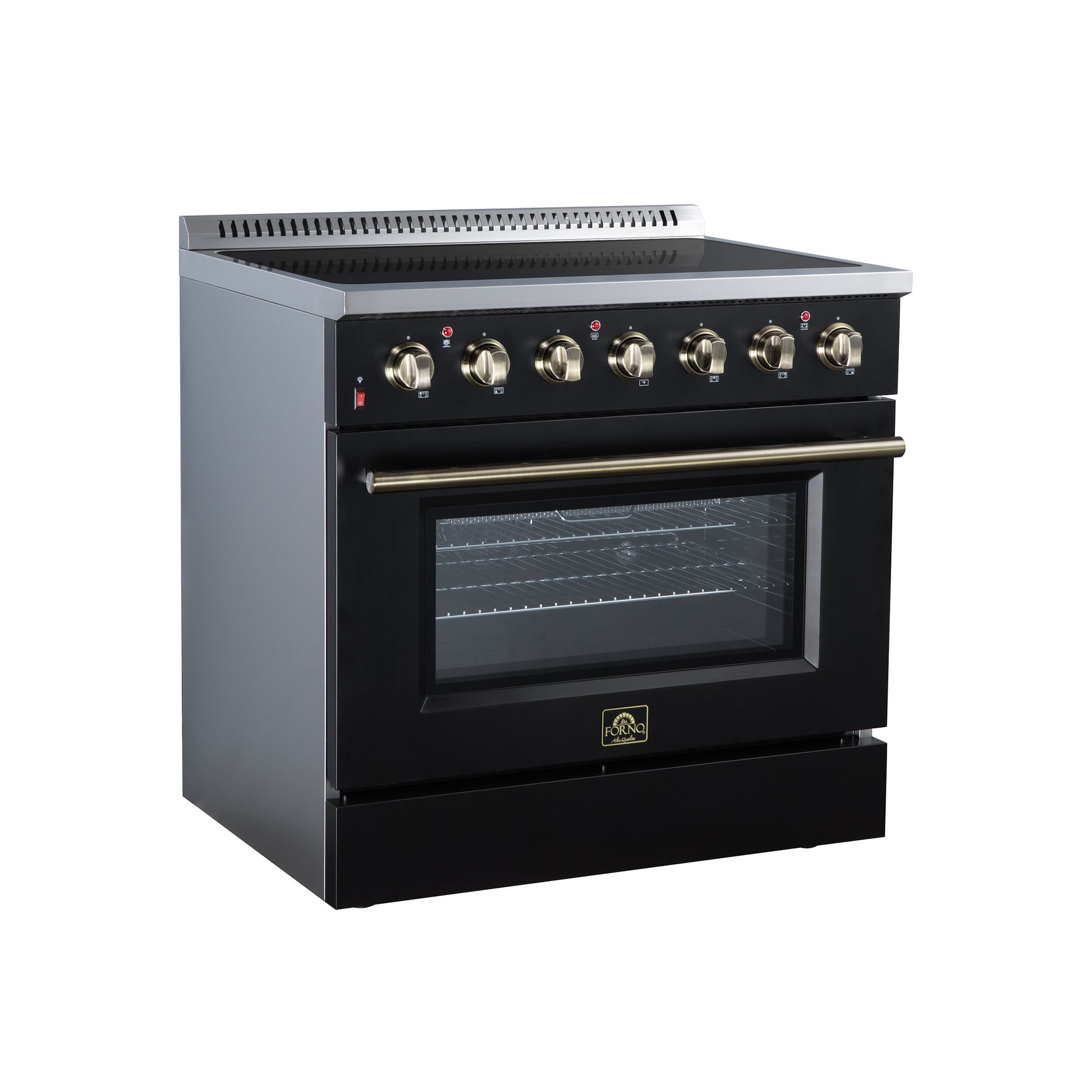Galiano 36 Inch Freestanding Electric range, 5 radiant burners, 5.36 cf. True Convection oven, Air fryer kit, Black - Forno Appliances