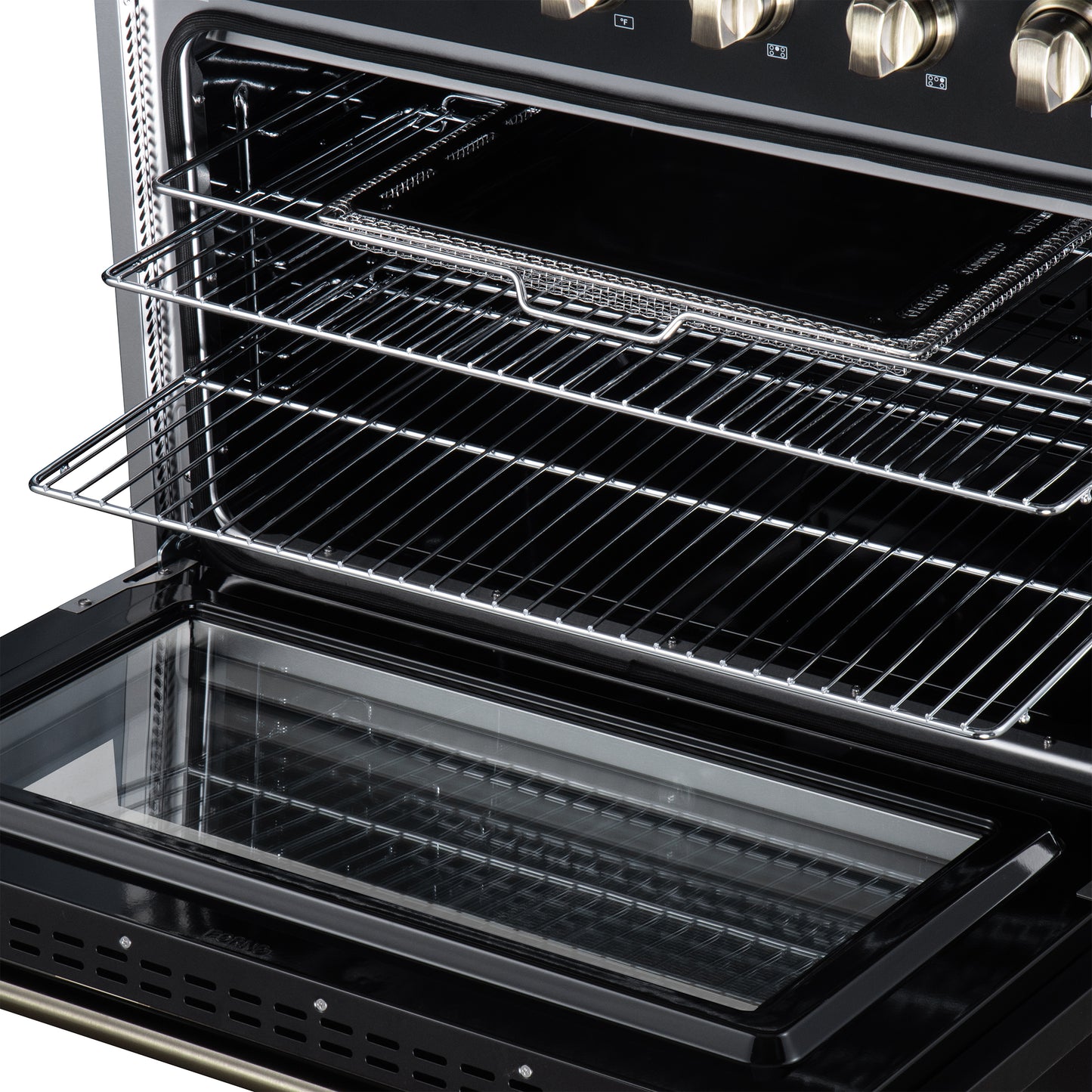 Galiano 36 Inch Freestanding Electric range, 5 radiant burners, 5.36 cf. True Convection oven, Air fryer kit, Black - Forno Appliances