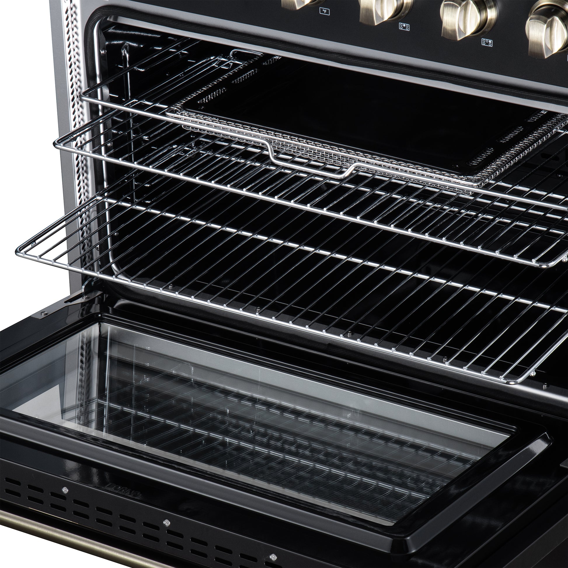 Galiano 36 Inch Freestanding Electric range, 5 radiant burners, 5.36 cf. True Convection oven, Air fryer kit, Black - Forno Appliances