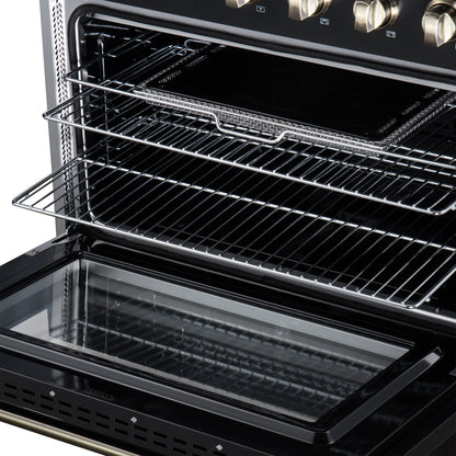 Galiano 36 Inch Freestanding Electric range, 5 radiant burners, 5.36 cf. True Convection oven, Air fryer kit, Black - Forno Appliances