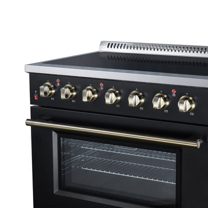 Galiano 36 Inch Freestanding Electric range, 5 radiant burners, 5.36 cf. True Convection oven, Air fryer kit, Black - Forno Appliances