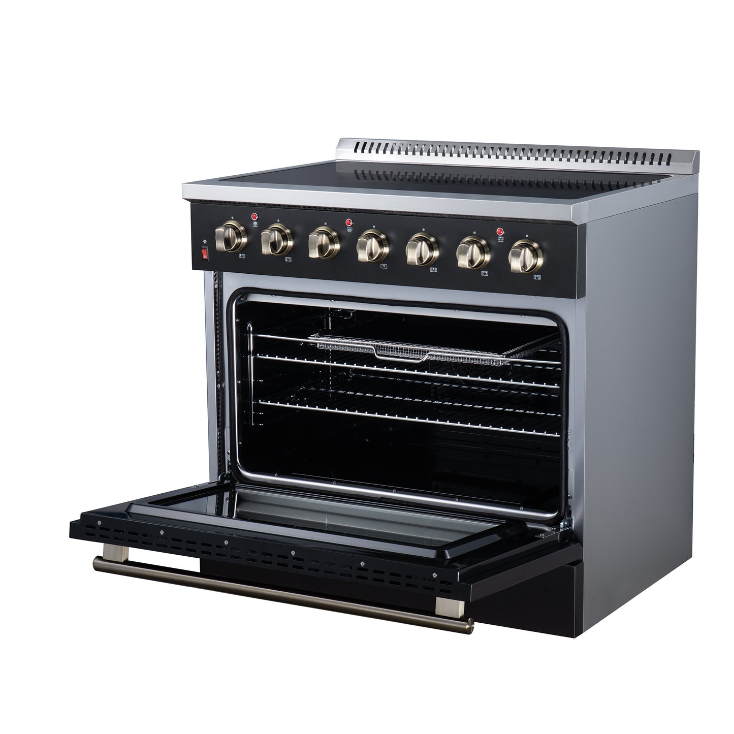 Galiano 36 Inch Freestanding Electric range, 5 radiant burners, 5.36 cf. True Convection oven, Air fryer kit, Black - Forno Appliances