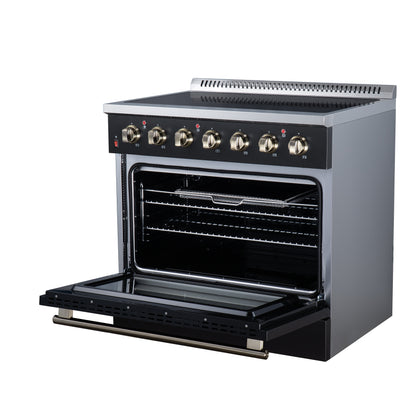 Galiano 36 Inch Freestanding Electric range, 5 radiant burners, 5.36 cf. True Convection oven, Air fryer kit, Black - Forno Appliances