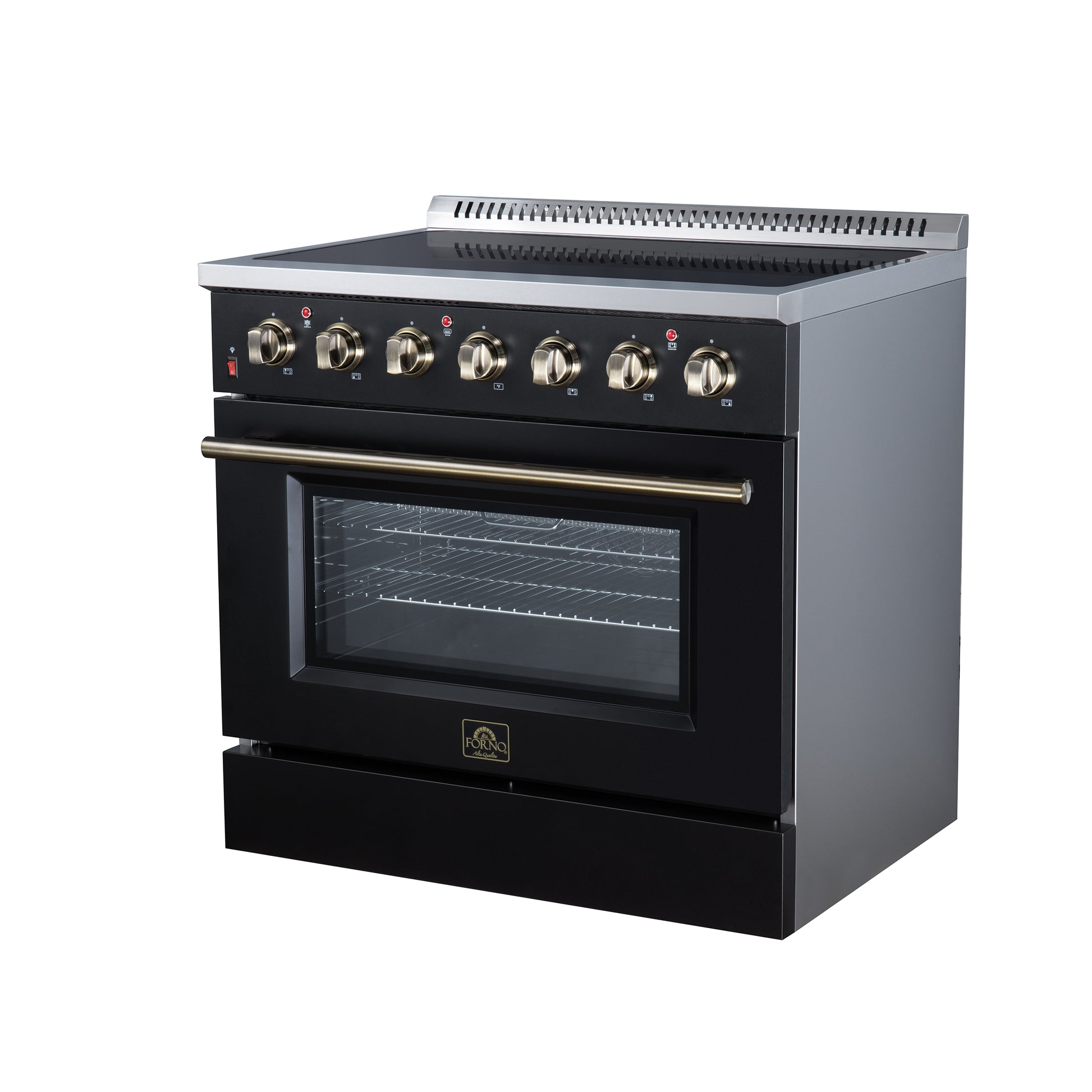 Galiano 36 Inch Freestanding Electric range, 5 radiant burners, 5.36 cf. True Convection oven, Air fryer kit, Black - Forno Appliances
