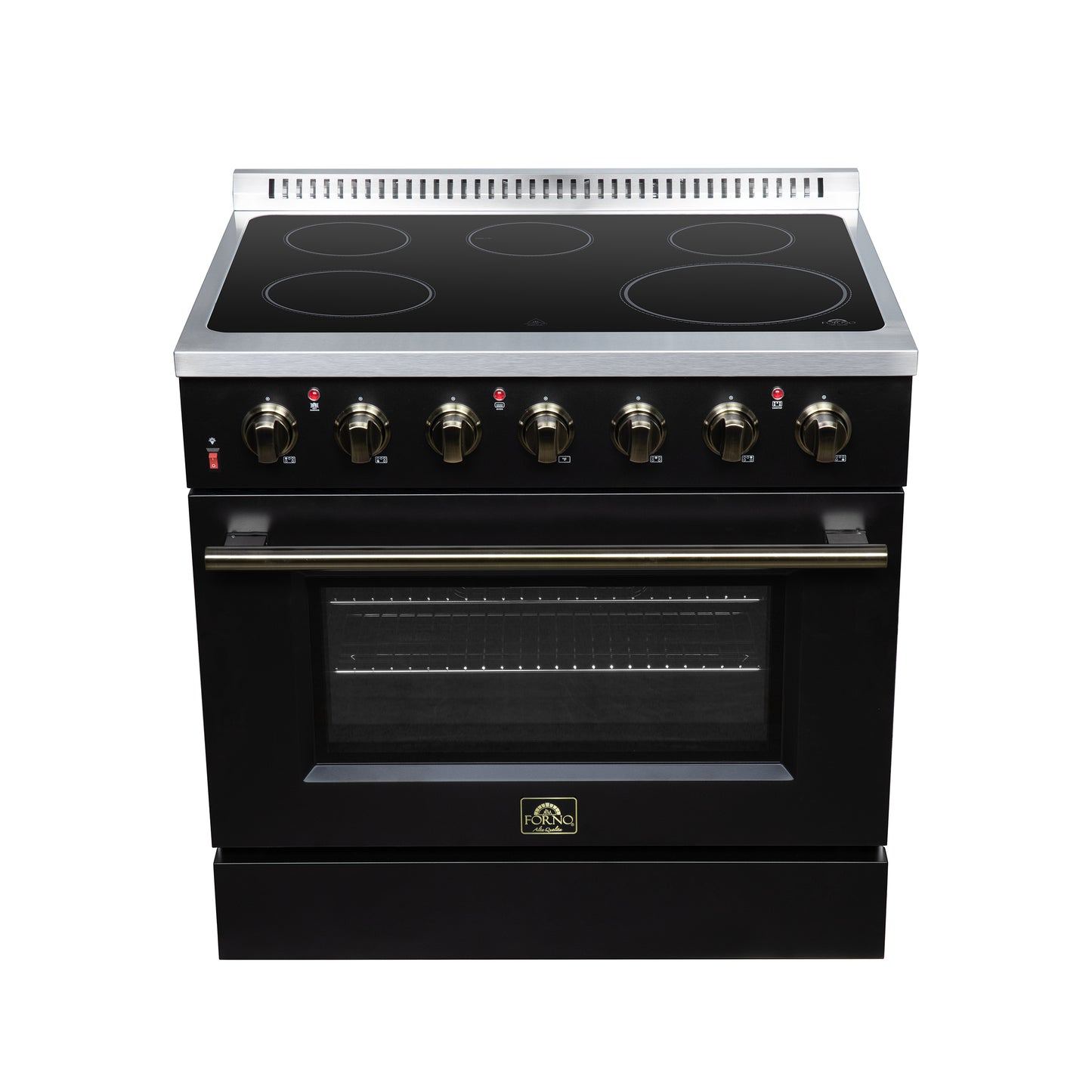 Galiano 36 Inch Freestanding Electric range, 5 radiant burners, 5.36 cf. True Convection oven, Air fryer kit, Black - Forno Appliances