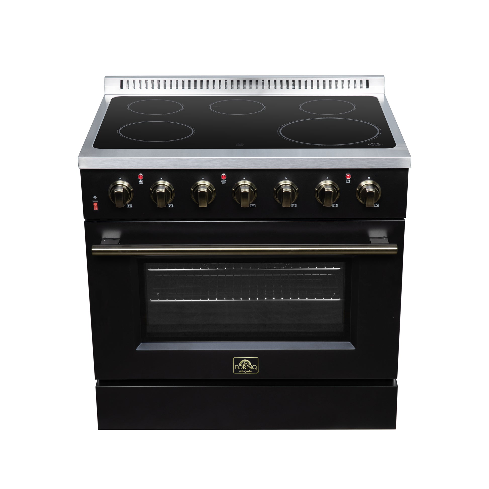 Galiano 36 Inch Freestanding Electric range, 5 radiant burners, 5.36 cf. True Convection oven, Air fryer kit, Black - Forno Appliances
