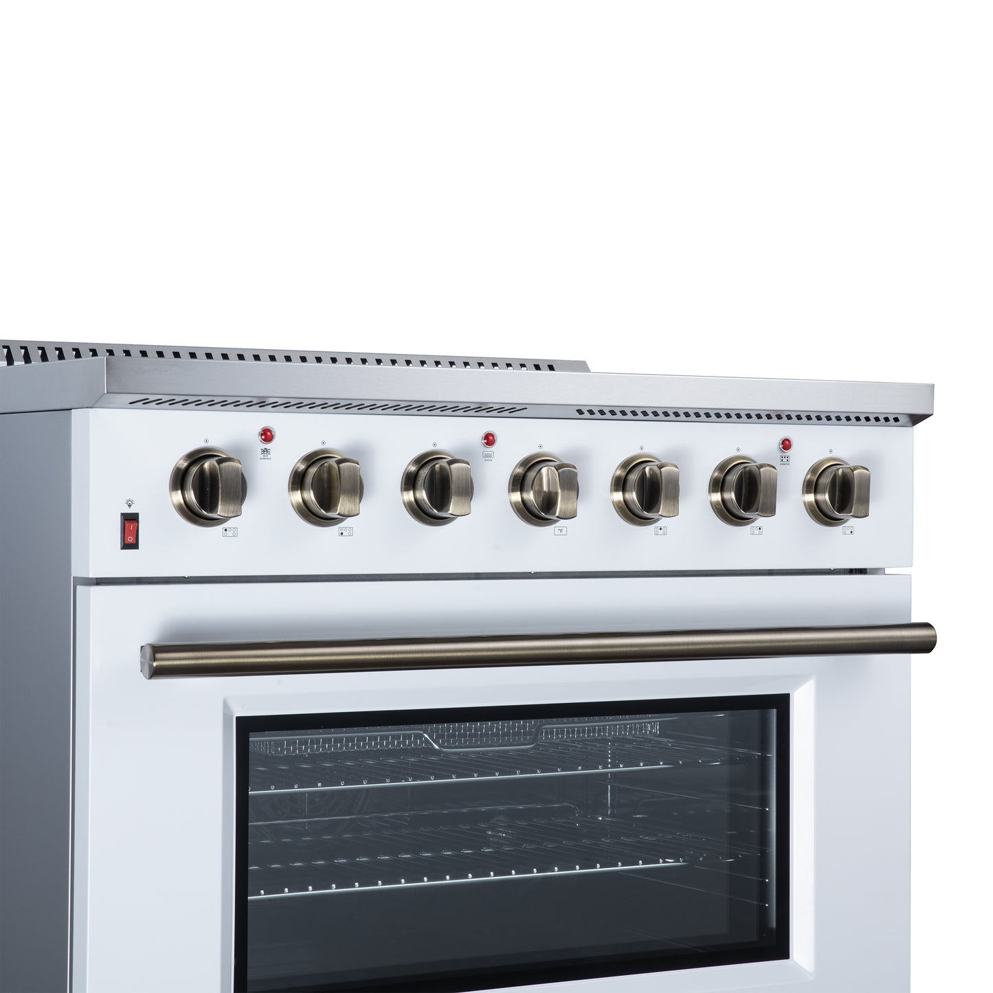 Galiano 36 Inch Freestanding Electric range, 5 radiant burners, 5.36 cf. True Convection oven, Air fryer kit, White - Forno Appliances