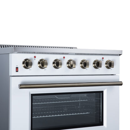 Galiano 36 Inch Freestanding Electric range, 5 radiant burners, 5.36 cf. True Convection oven, Air fryer kit, White - Forno Appliances