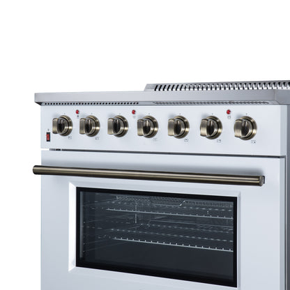 Galiano 36 Inch Freestanding Electric range, 5 radiant burners, 5.36 cf. True Convection oven, Air fryer kit, White - Forno Appliances