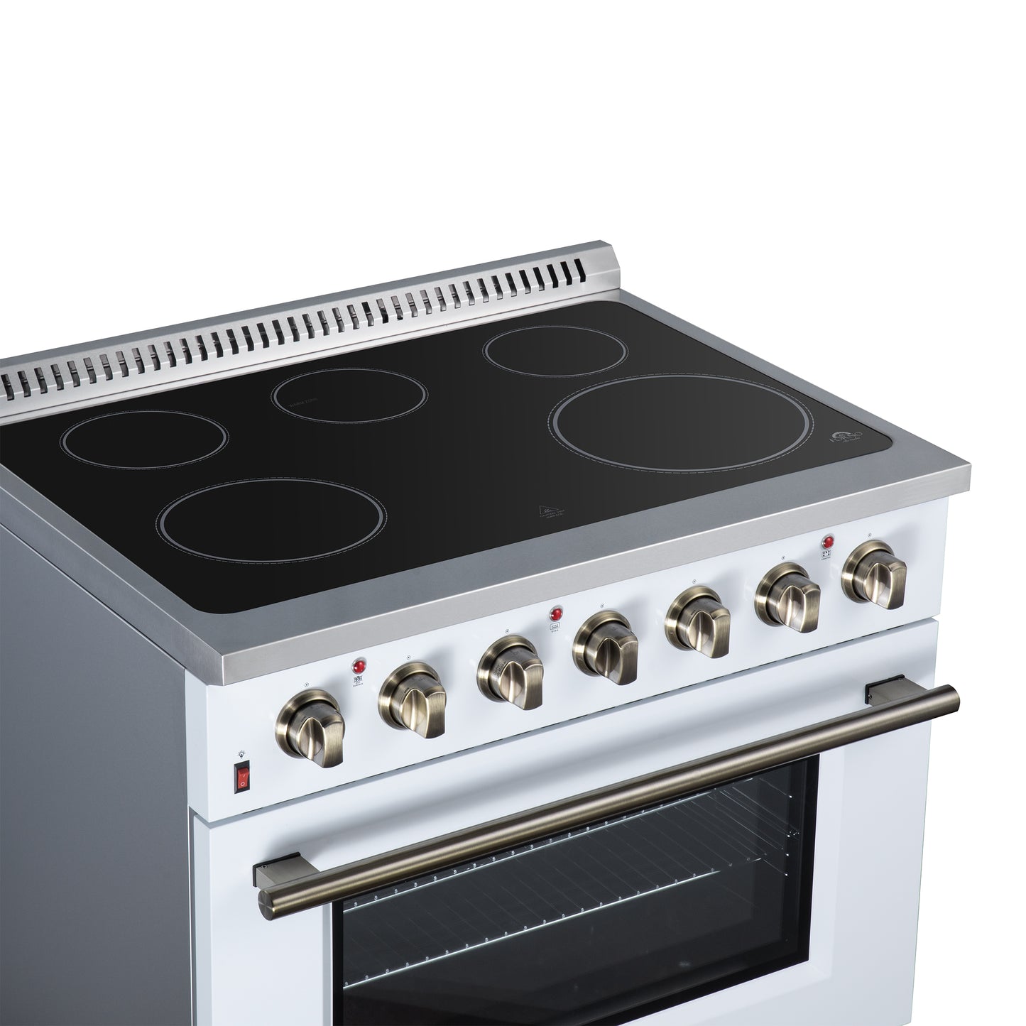 Galiano 36 Inch Freestanding Electric range, 5 radiant burners, 5.36 cf. True Convection oven, Air fryer kit, White - Forno Appliances