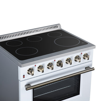 Galiano 36 Inch Freestanding Electric range, 5 radiant burners, 5.36 cf. True Convection oven, Air fryer kit, White - Forno Appliances