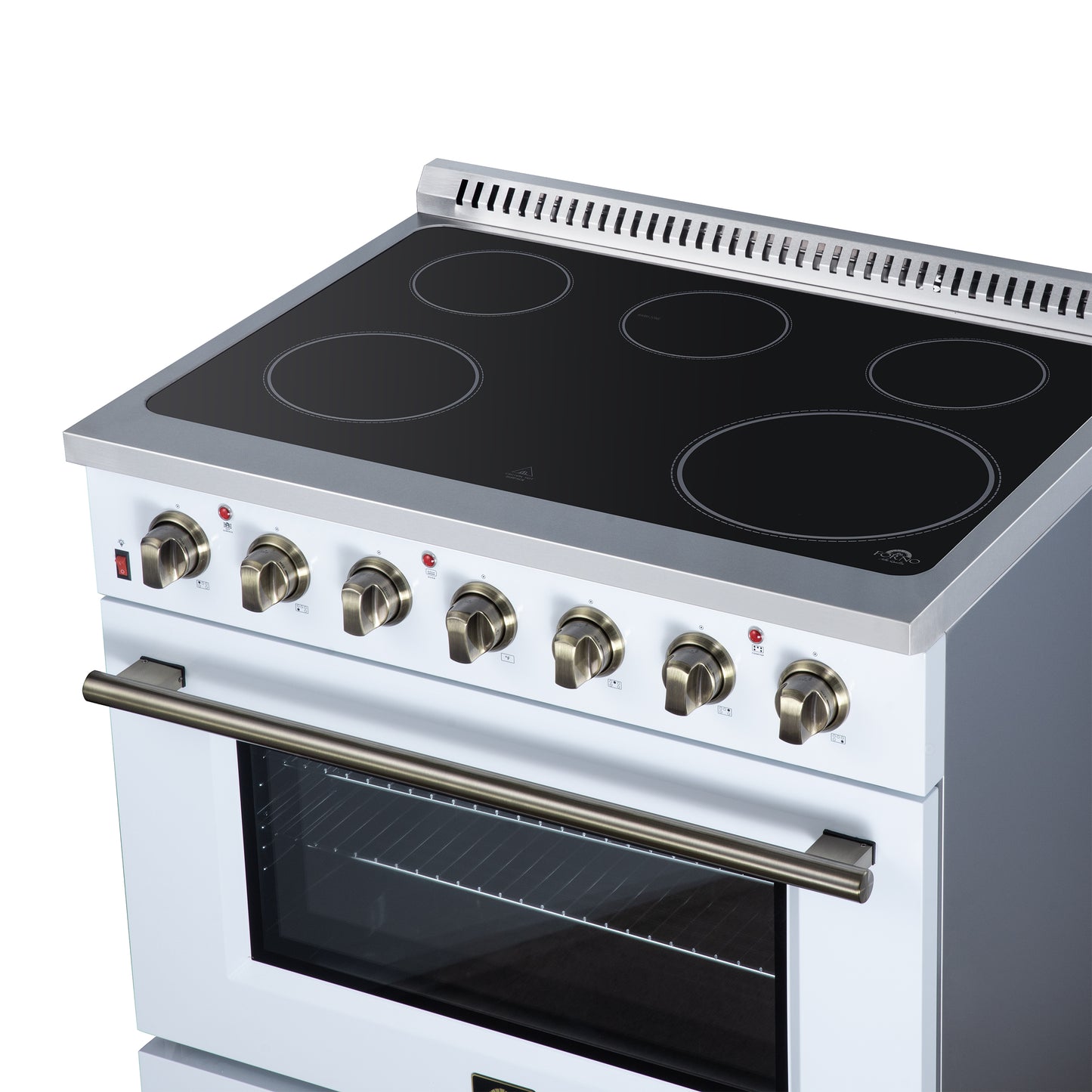 Galiano 36 Inch Freestanding Electric range, 5 radiant burners, 5.36 cf. True Convection oven, Air fryer kit, White - Forno Appliances
