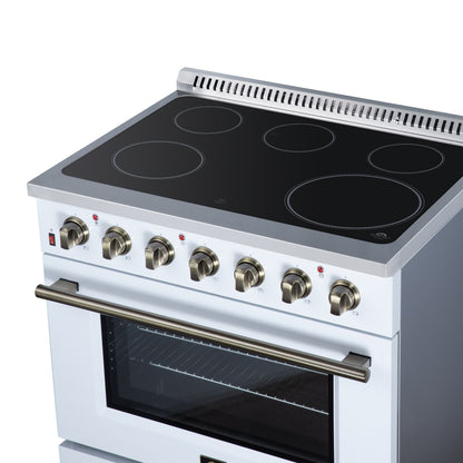 Galiano 36 Inch Freestanding Electric range, 5 radiant burners, 5.36 cf. True Convection oven, Air fryer kit, White - Forno Appliances
