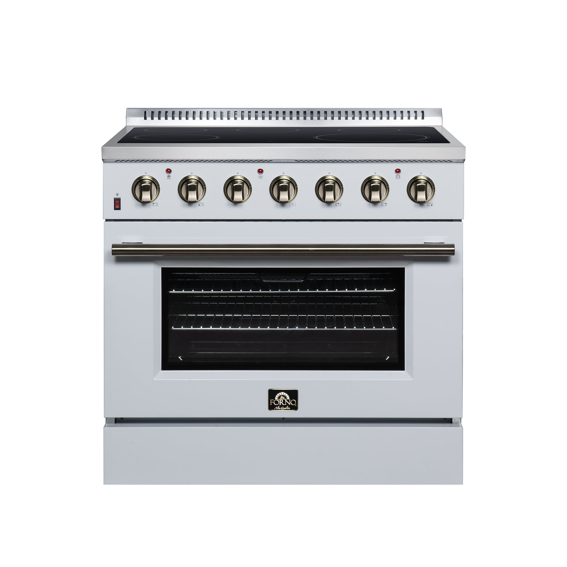 Galiano 36 Inch Freestanding Electric range, 5 radiant burners, 5.36 cf. True Convection oven, Air fryer kit, White - Forno Appliances