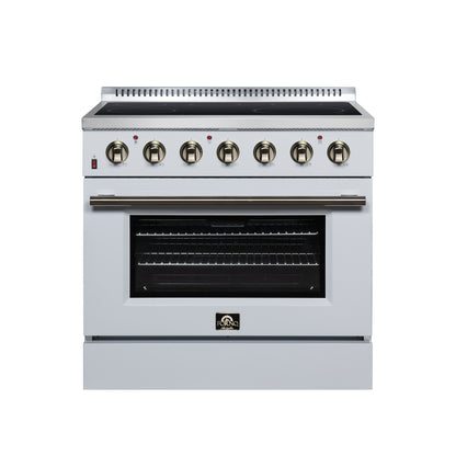 Galiano 36 Inch Freestanding Electric range, 5 radiant burners, 5.36 cf. True Convection oven, Air fryer kit, White - Forno Appliances
