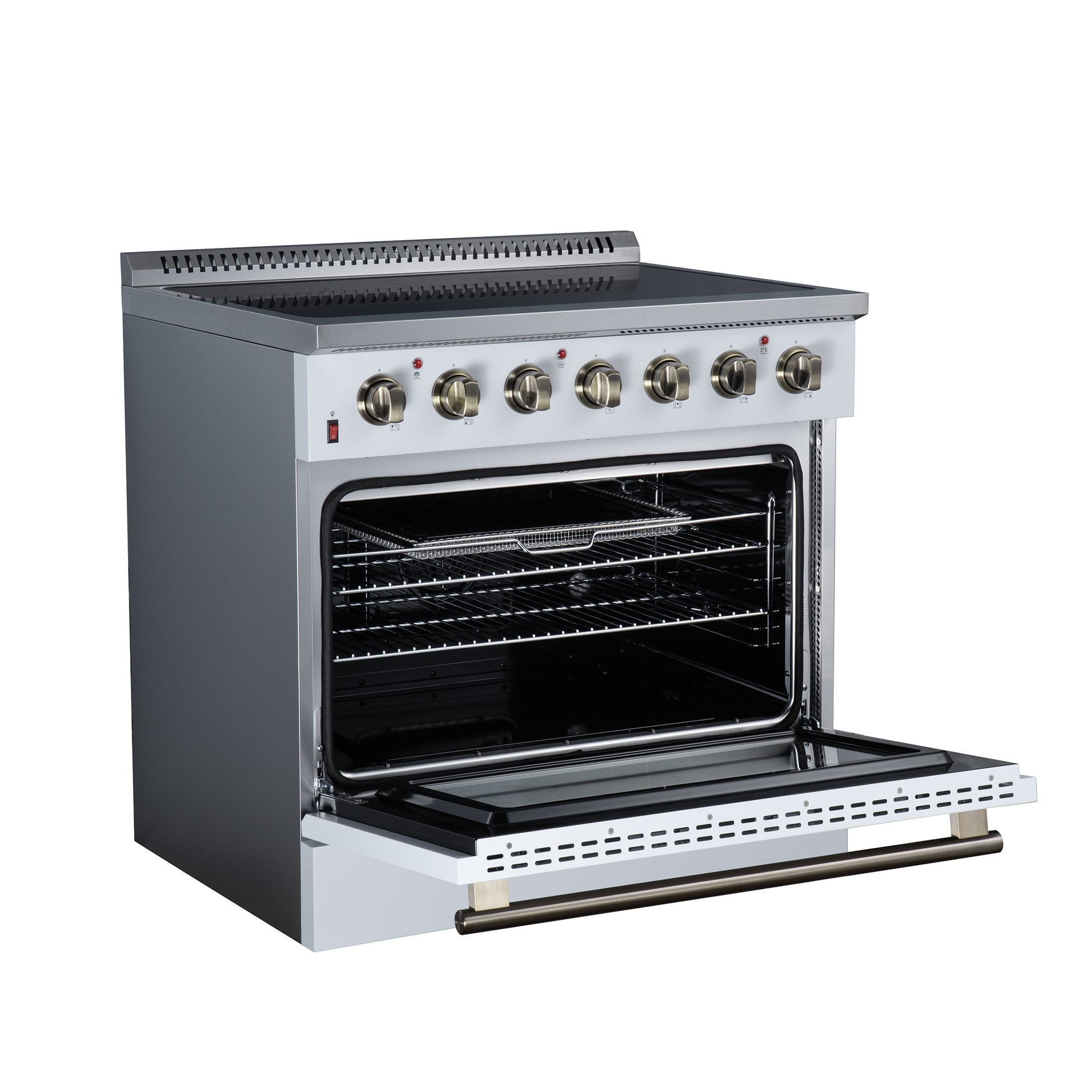 Galiano 36 Inch Freestanding Electric range, 5 radiant burners, 5.36 cf. True Convection oven, Air fryer kit, White - Forno Appliances