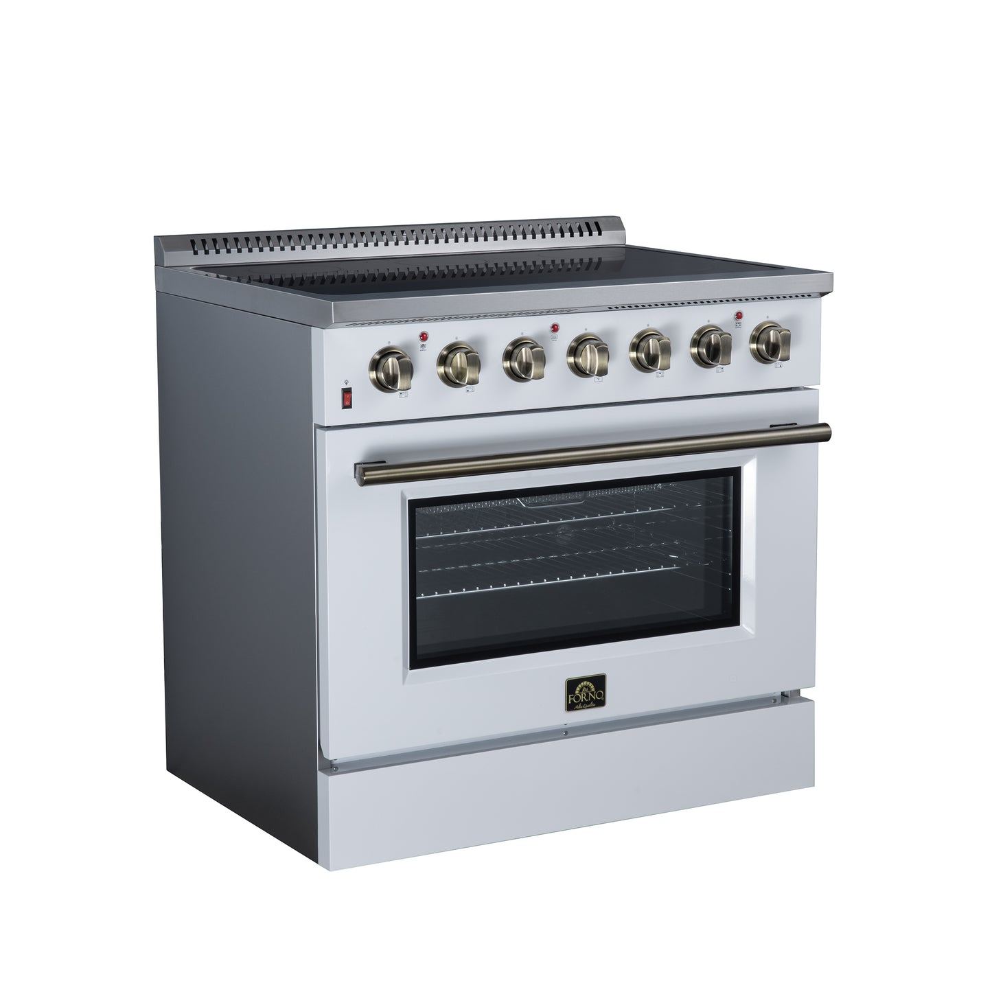 Galiano 36 Inch Freestanding Electric range, 5 radiant burners, 5.36 cf. True Convection oven, Air fryer kit, White - Forno Appliances