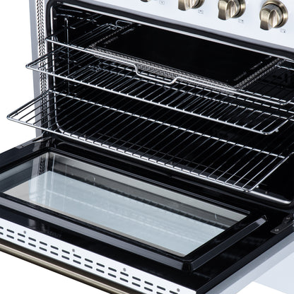 Galiano 36 Inch Freestanding Electric range, 5 radiant burners, 5.36 cf. True Convection oven, Air fryer kit, White - Forno Appliances