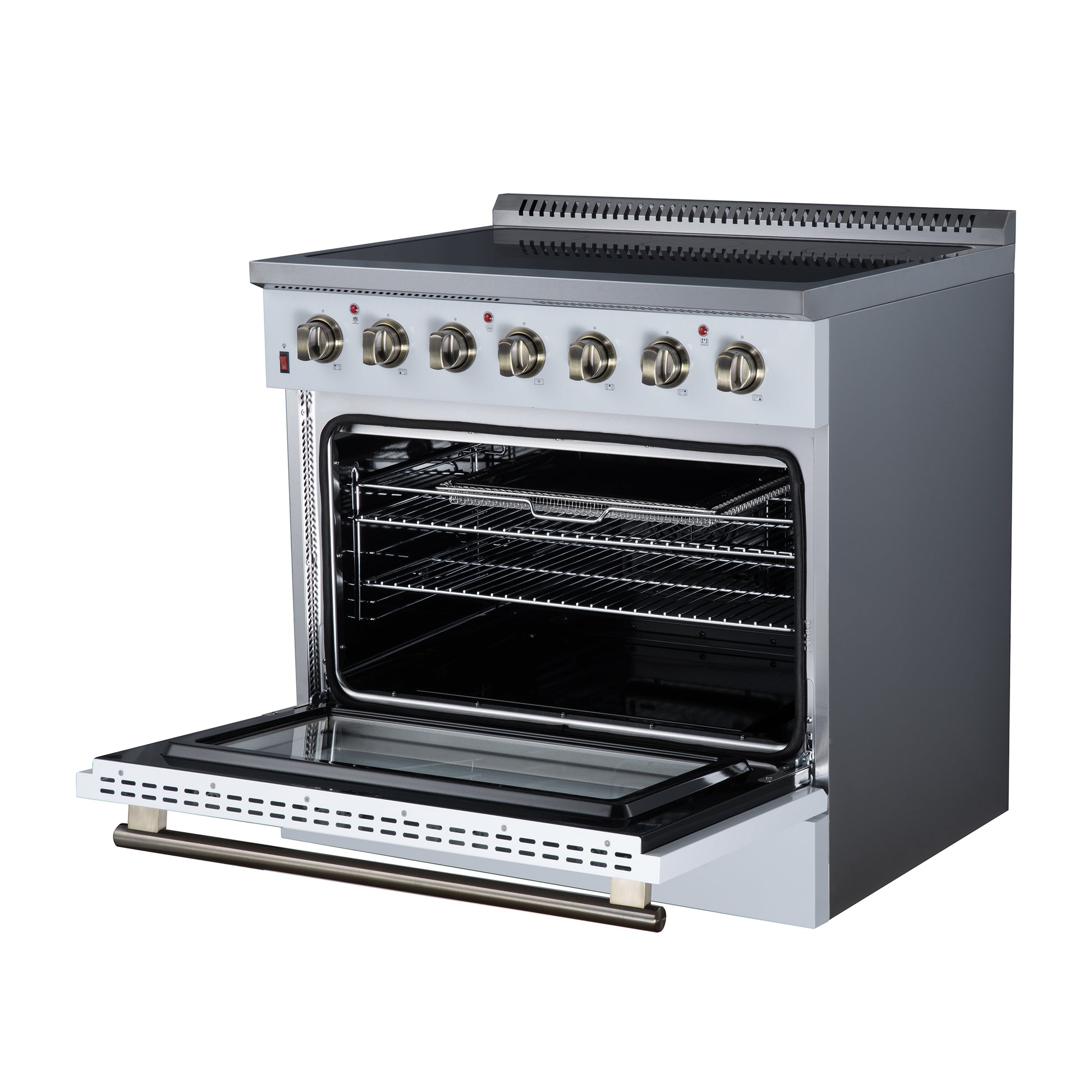 Galiano 36 Inch Freestanding Electric range, 5 radiant burners, 5.36 cf. True Convection oven, Air fryer kit, White - Forno Appliances