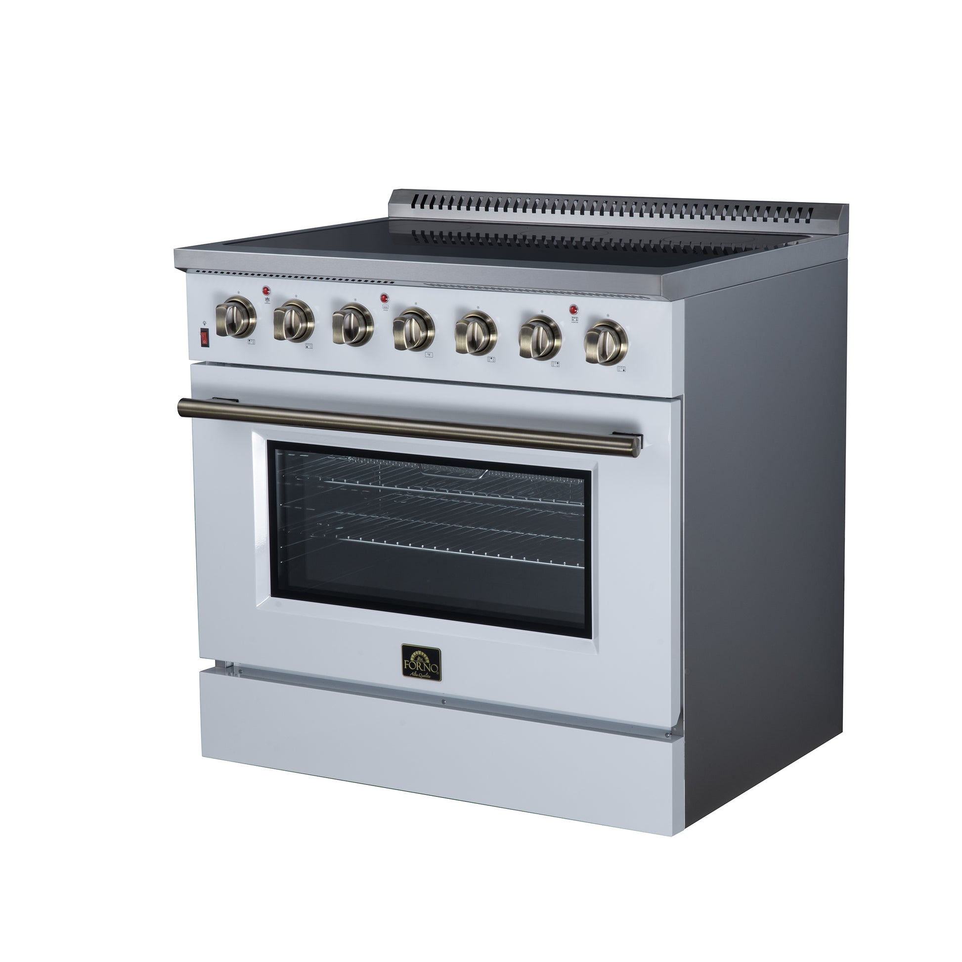 Galiano 36 Inch Freestanding Electric range, 5 radiant burners, 5.36 cf. True Convection oven, Air fryer kit, White - Forno Appliances