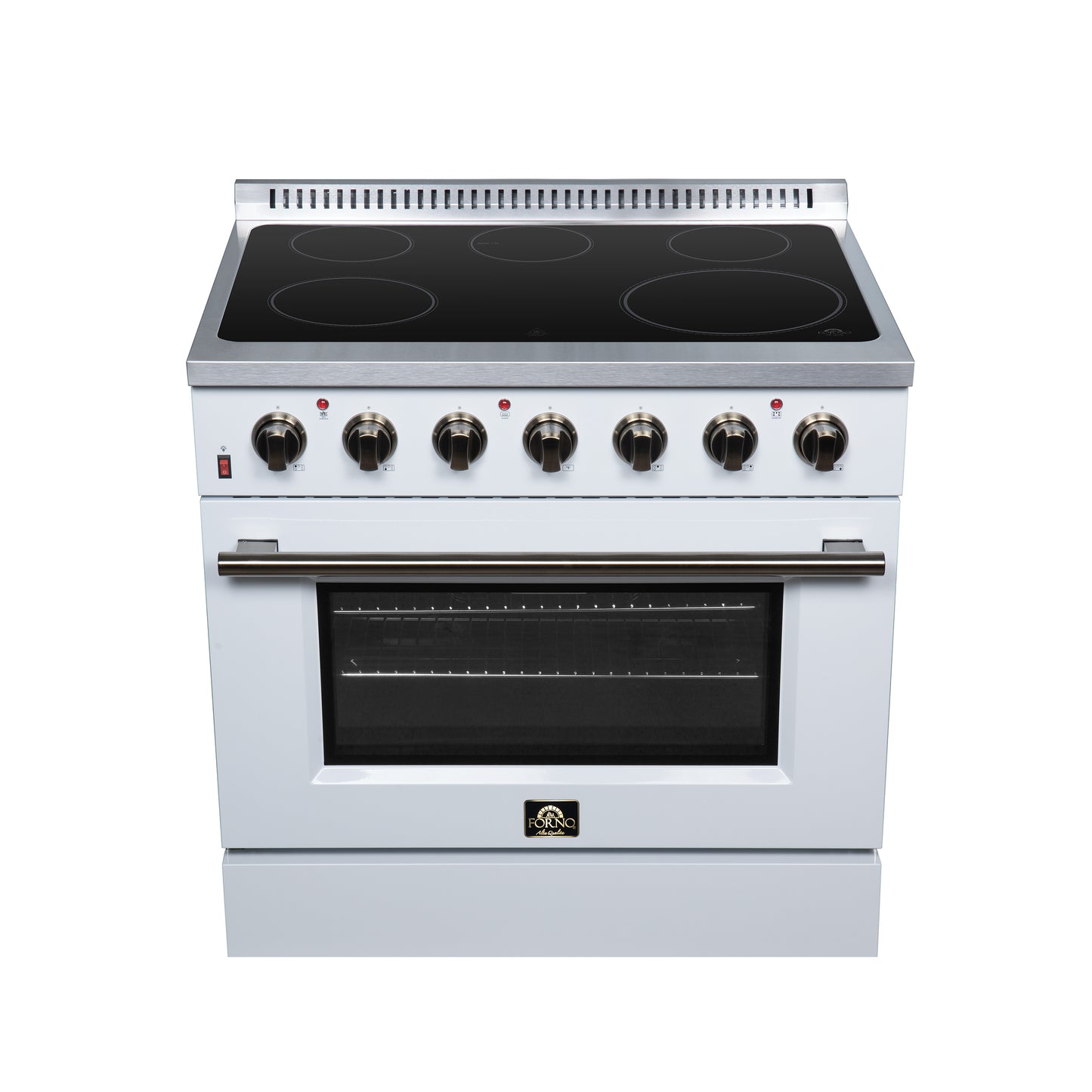 Galiano 36 Inch Freestanding Electric range, 5 radiant burners, 5.36 cf. True Convection oven, Air fryer kit, White - Forno Appliances