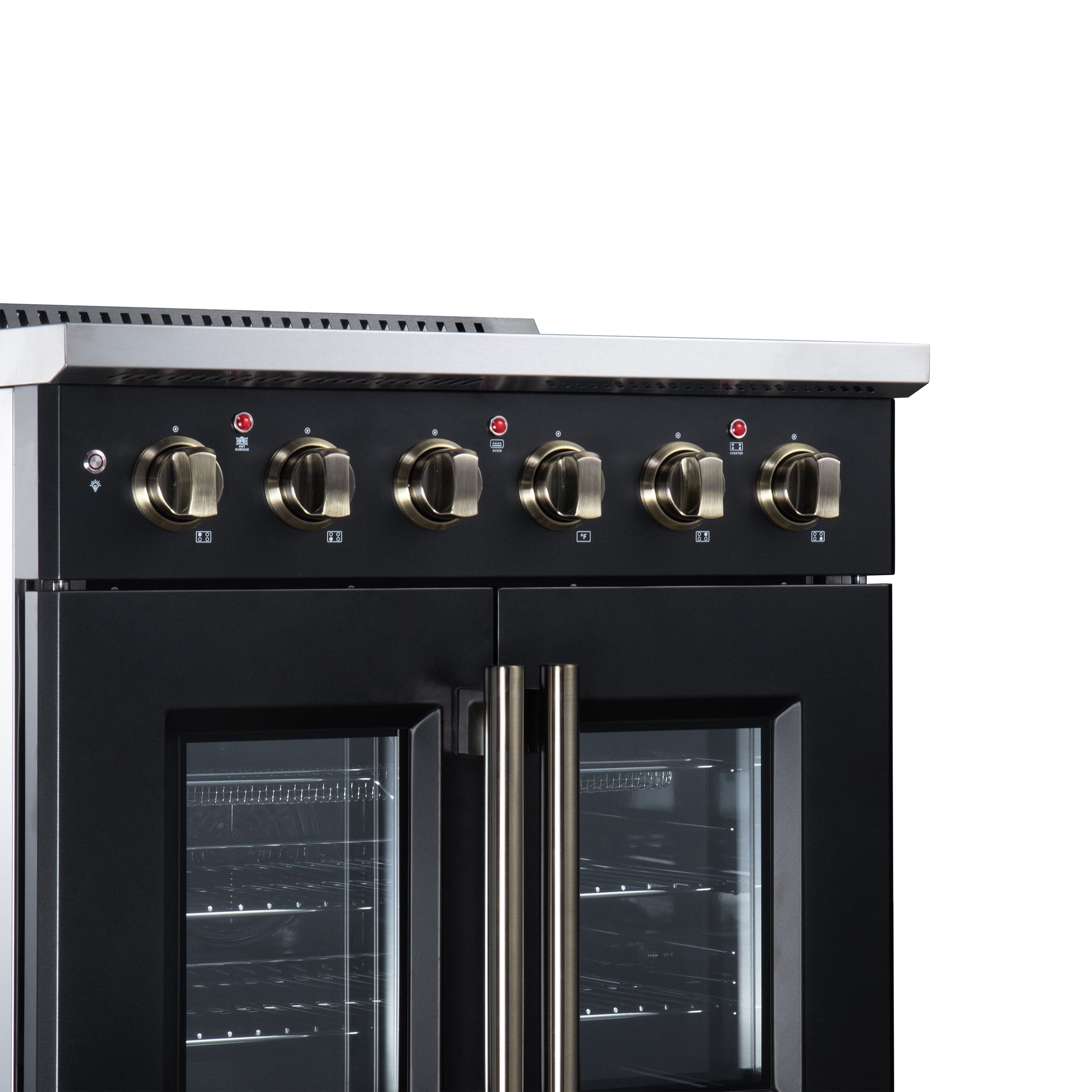 Galiano 30 Inch French Door Electric range, 4 radiant burners, 4.32 cf. True Convection oven, Air fryer kit, Black - Forno Appliances