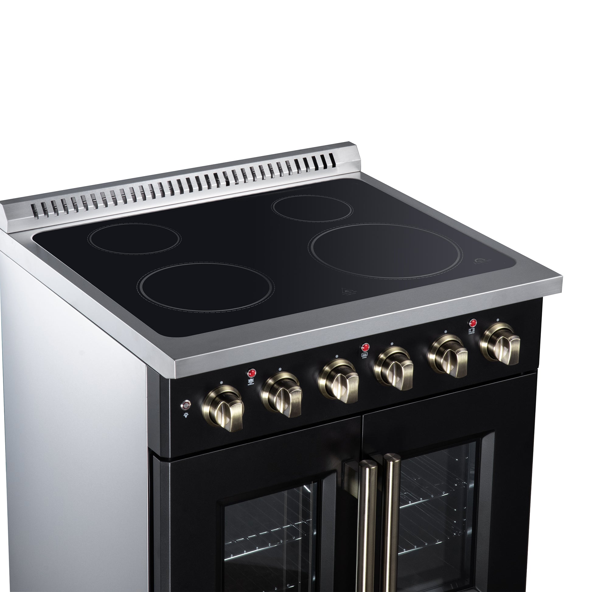 Galiano 30 Inch French Door Electric range, 4 radiant burners, 4.32 cf. True Convection oven, Air fryer kit, Black - Forno Appliances