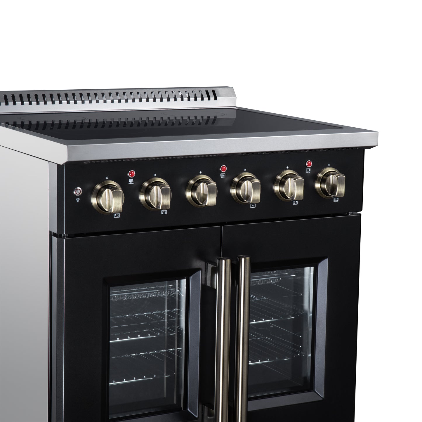 Galiano 30 Inch French Door Electric range, 4 radiant burners, 4.32 cf. True Convection oven, Air fryer kit, Black - Forno Appliances