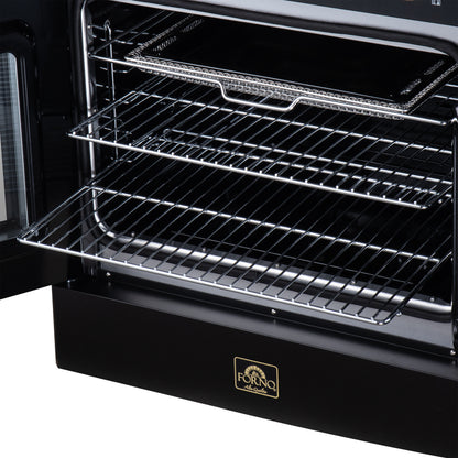 Galiano 30 Inch French Door Electric range, 4 radiant burners, 4.32 cf. True Convection oven, Air fryer kit, Black - Forno Appliances