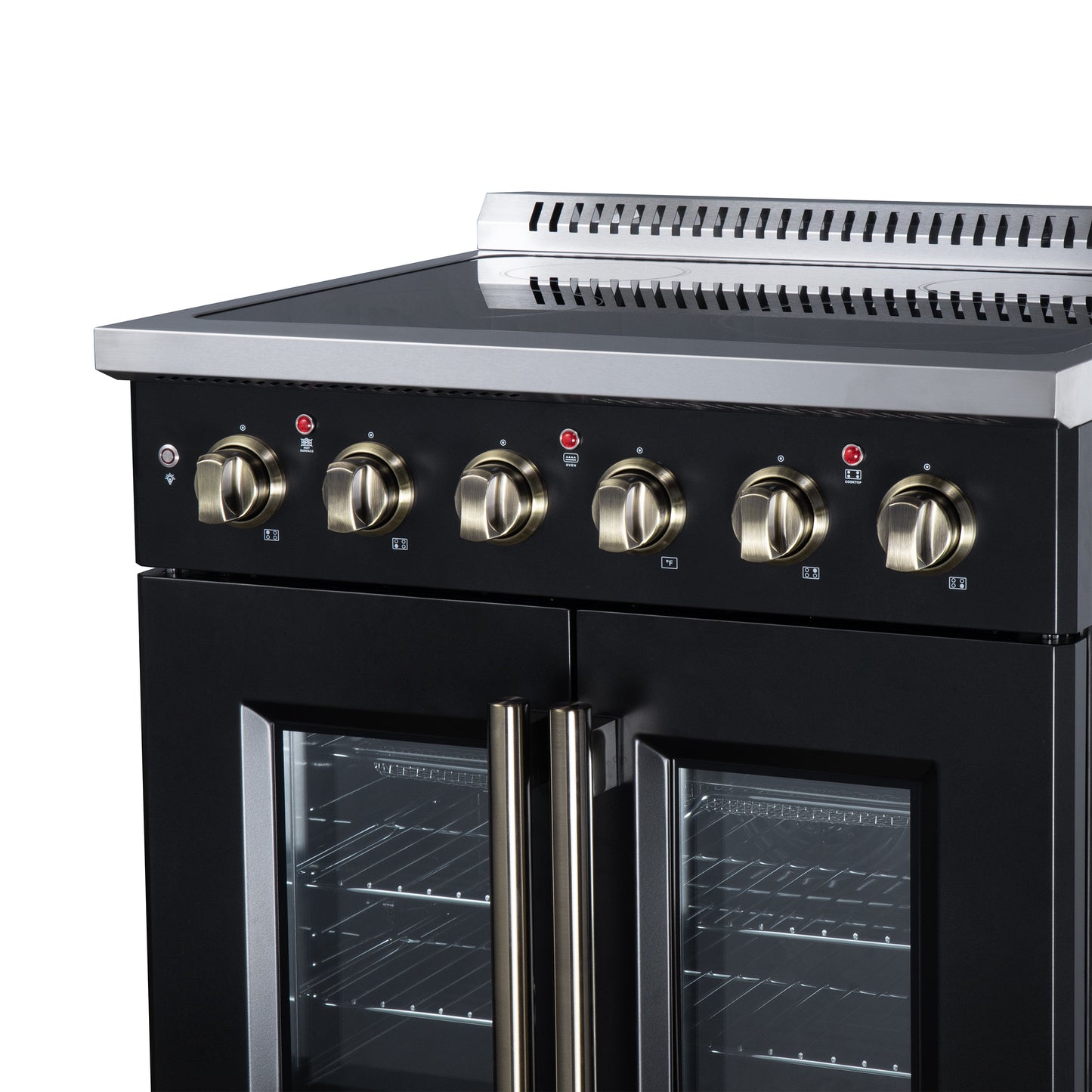 Galiano 30 Inch French Door Electric range, 4 radiant burners, 4.32 cf. True Convection oven, Air fryer kit, Black - Forno Appliances