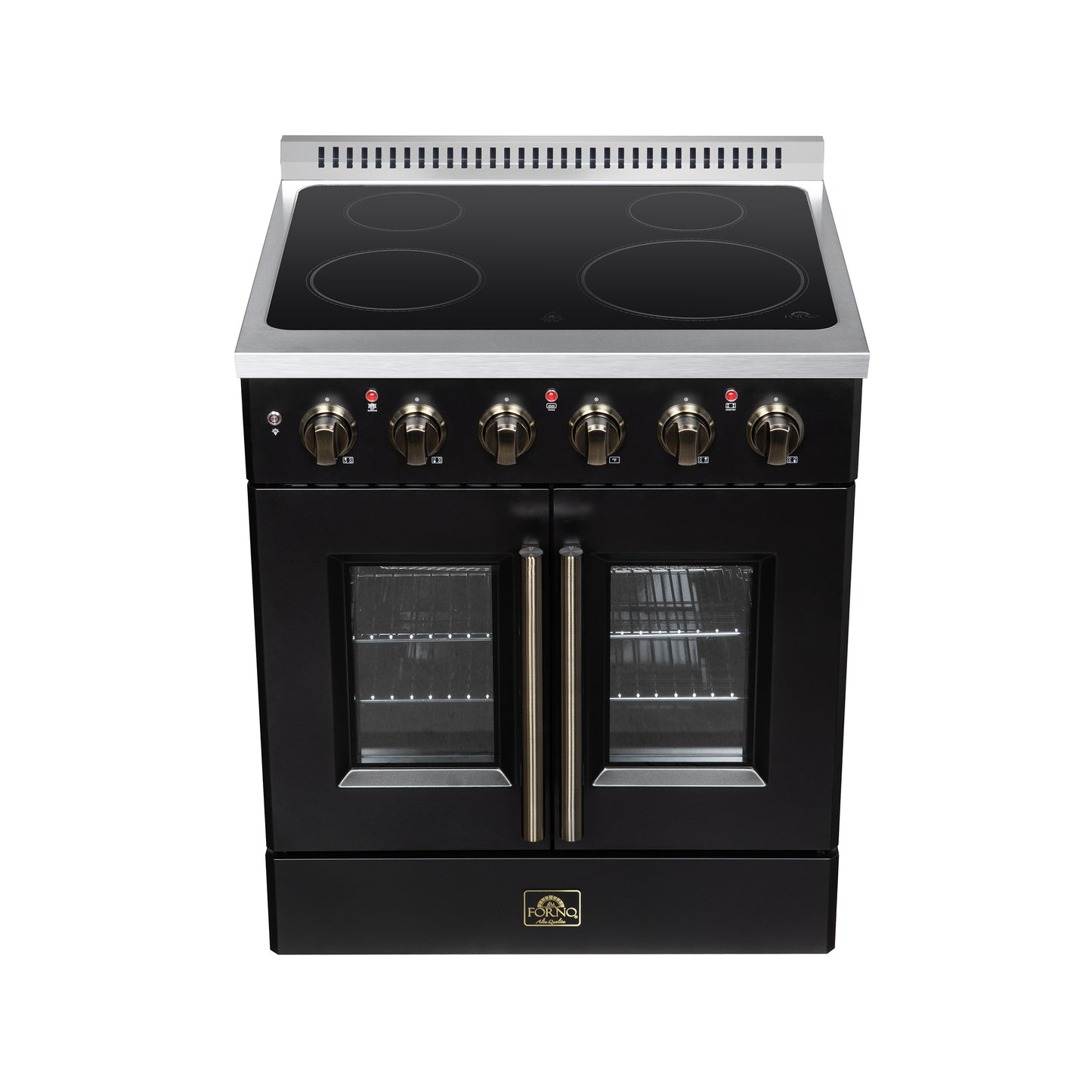 Galiano 30 Inch French Door Electric range, 4 radiant burners, 4.32 cf. True Convection oven, Air fryer kit, Black - Forno Appliances