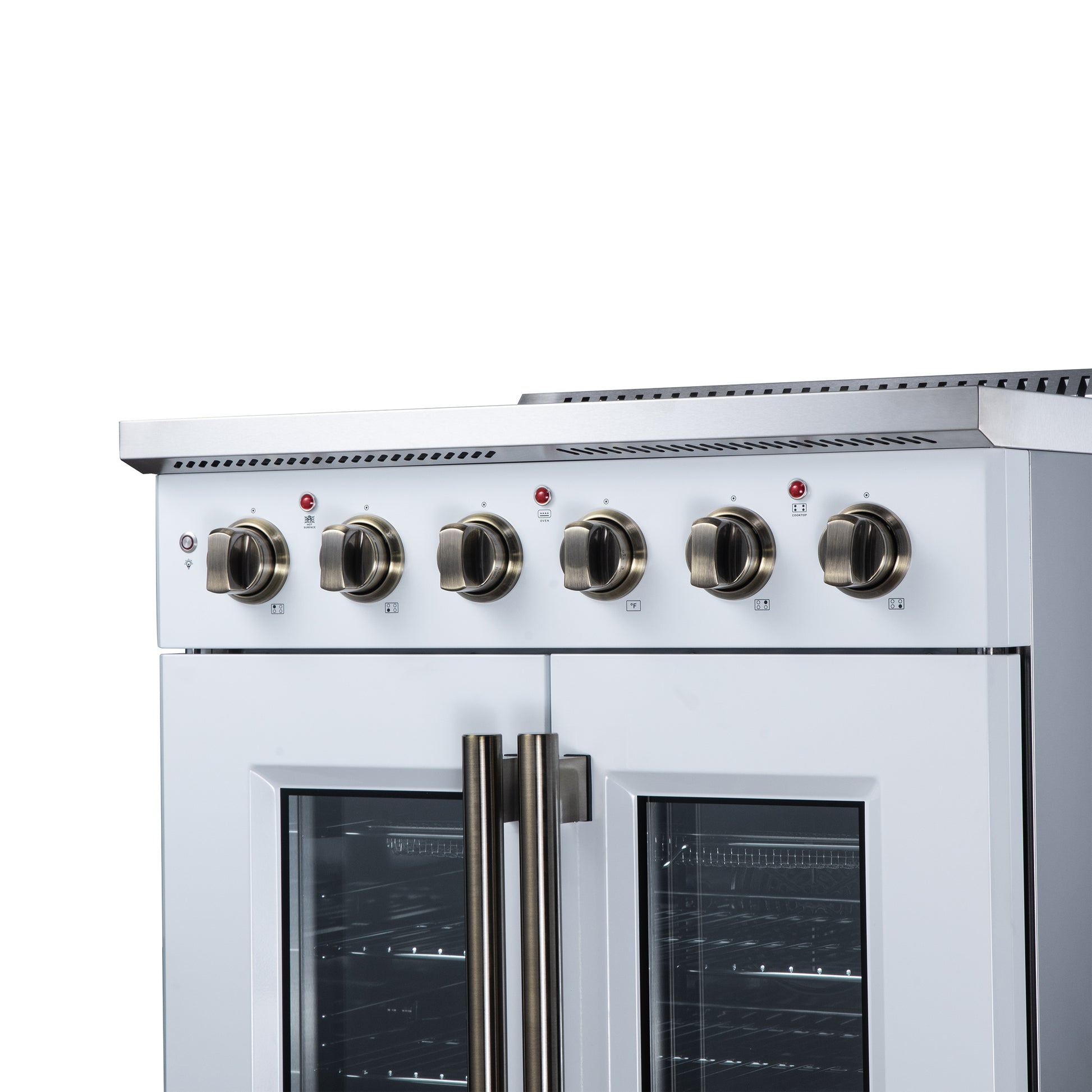 Galiano 30 Inch French Door Electric range, 4 radiant burners, 4.32 cf. True Convection oven, Air fryer kit, White - Forno Appliances
