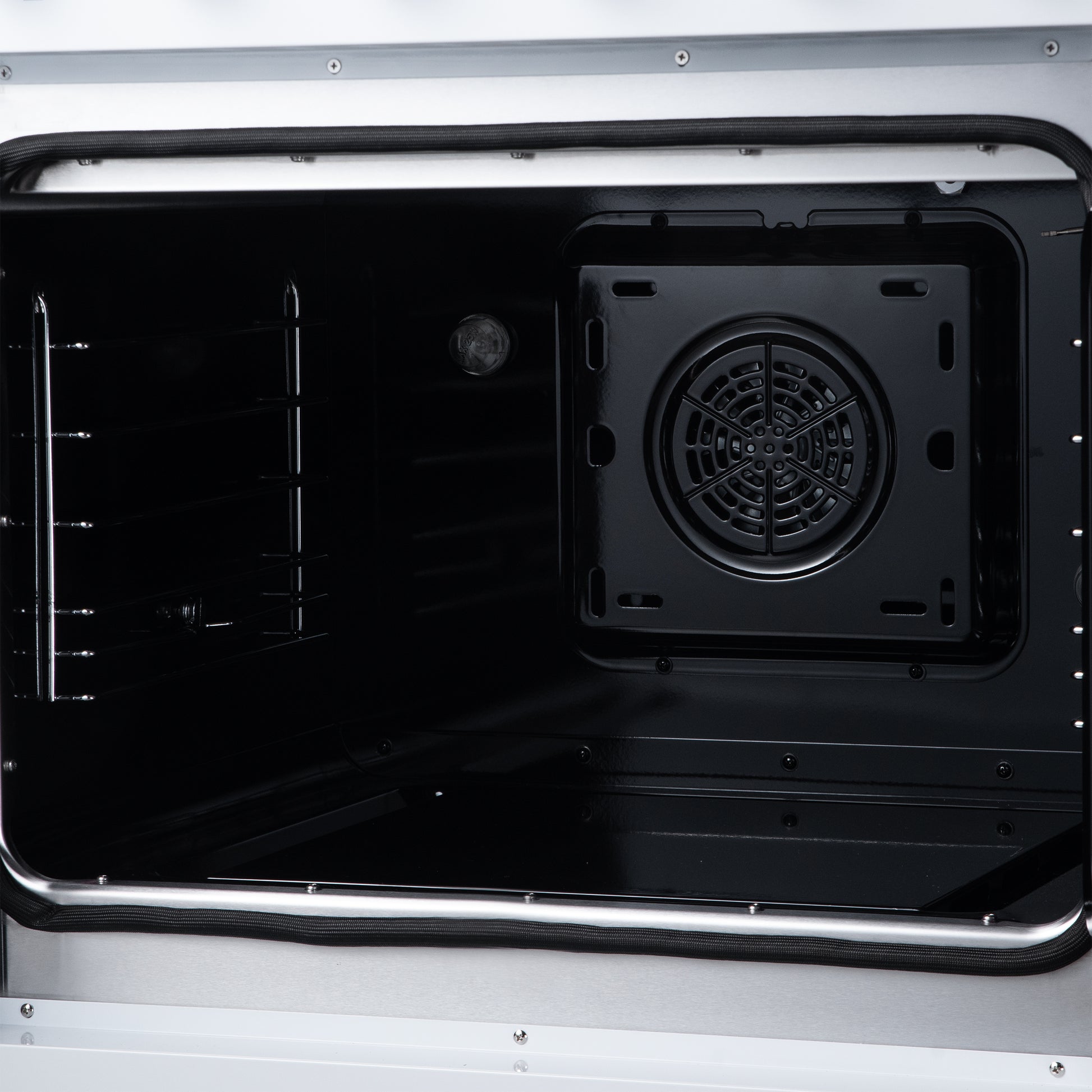 Galiano 30 Inch French Door Electric range, 4 radiant burners, 4.32 cf. True Convection oven, Air fryer kit, White - Forno Appliances