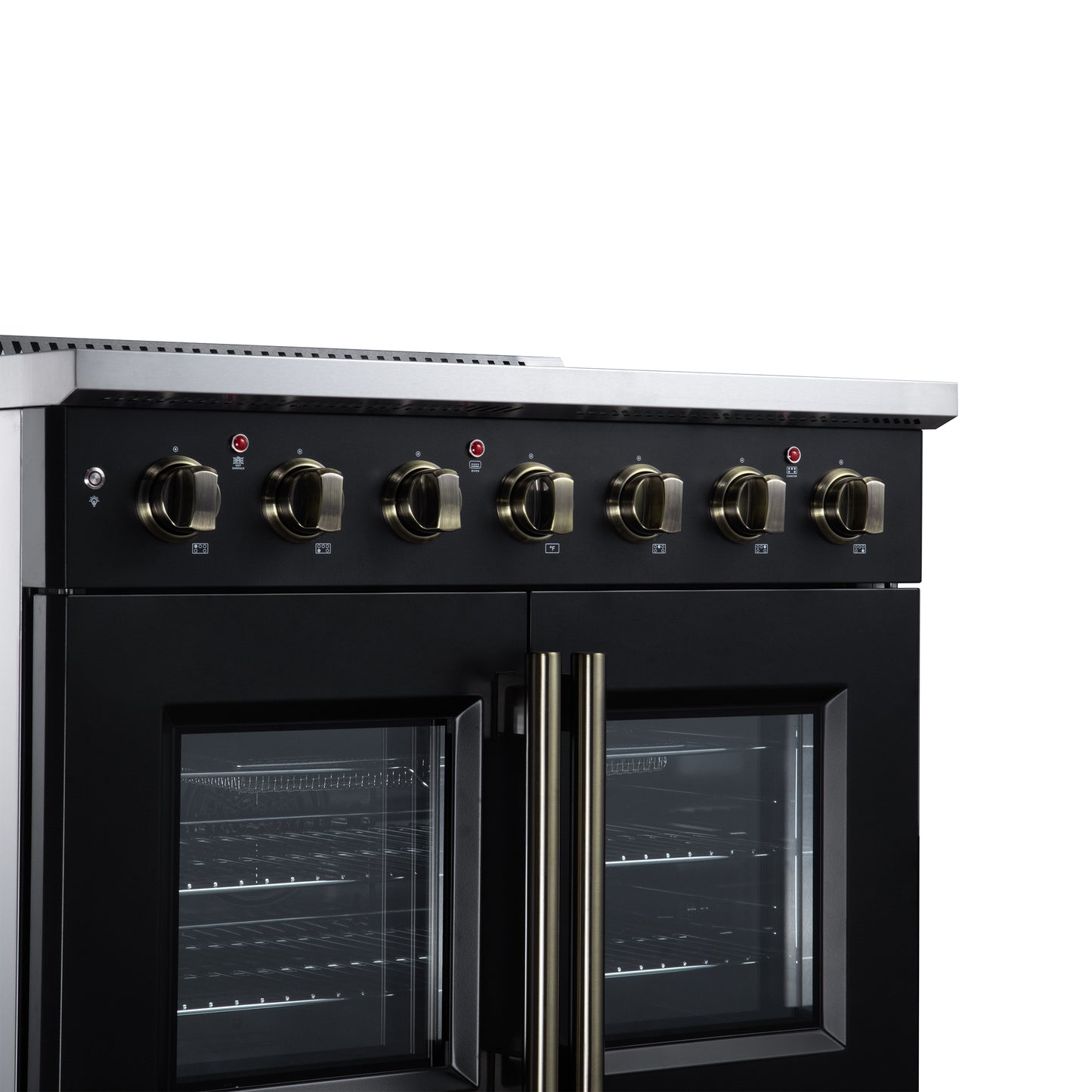 Galiano 36 Inch French Door Electric range, 5 radiant burners, 5.36 cf. True Convection oven, Air fryer kit, Black - Forno Appliances