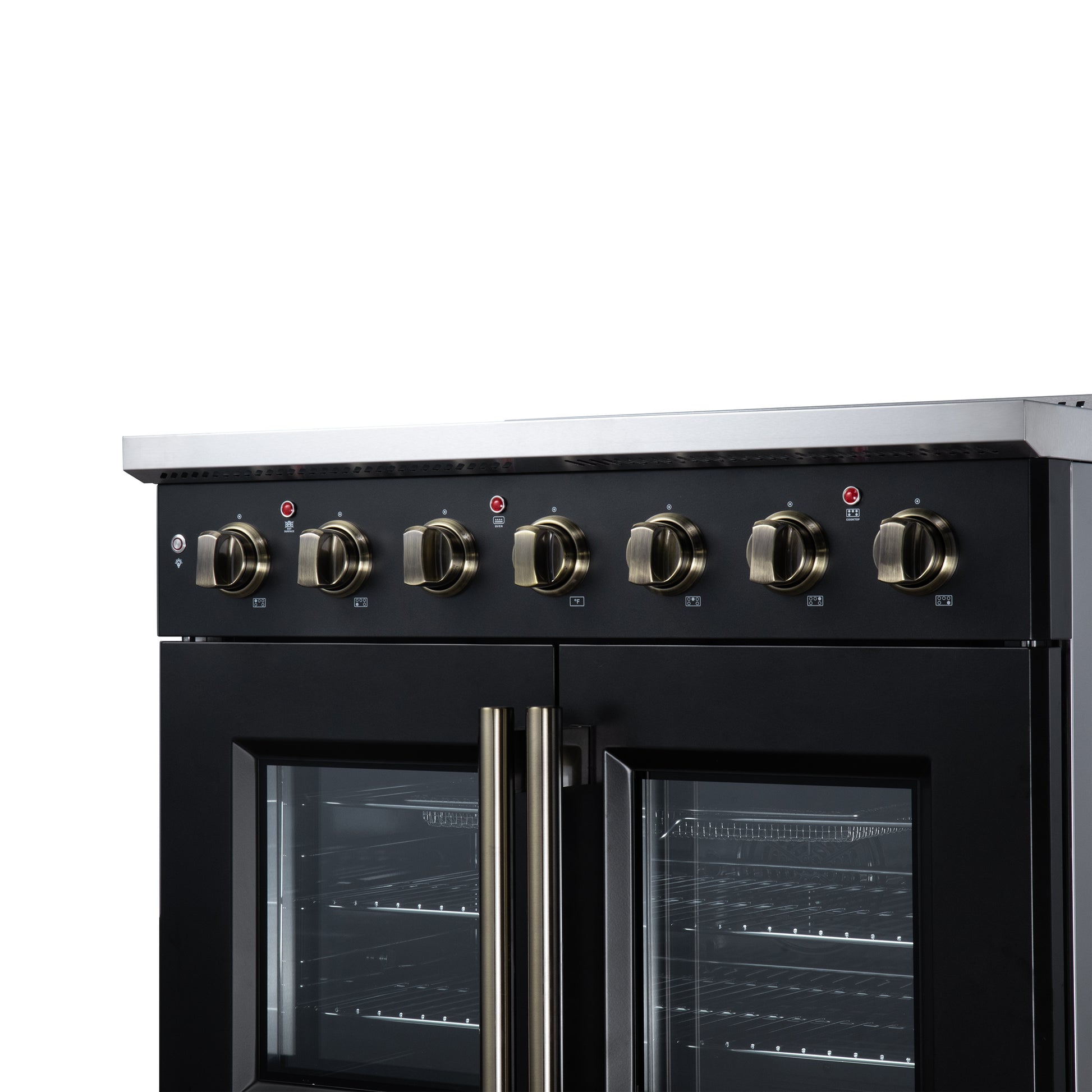 Galiano 36 Inch French Door Electric range, 5 radiant burners, 5.36 cf. True Convection oven, Air fryer kit, Black - Forno Appliances