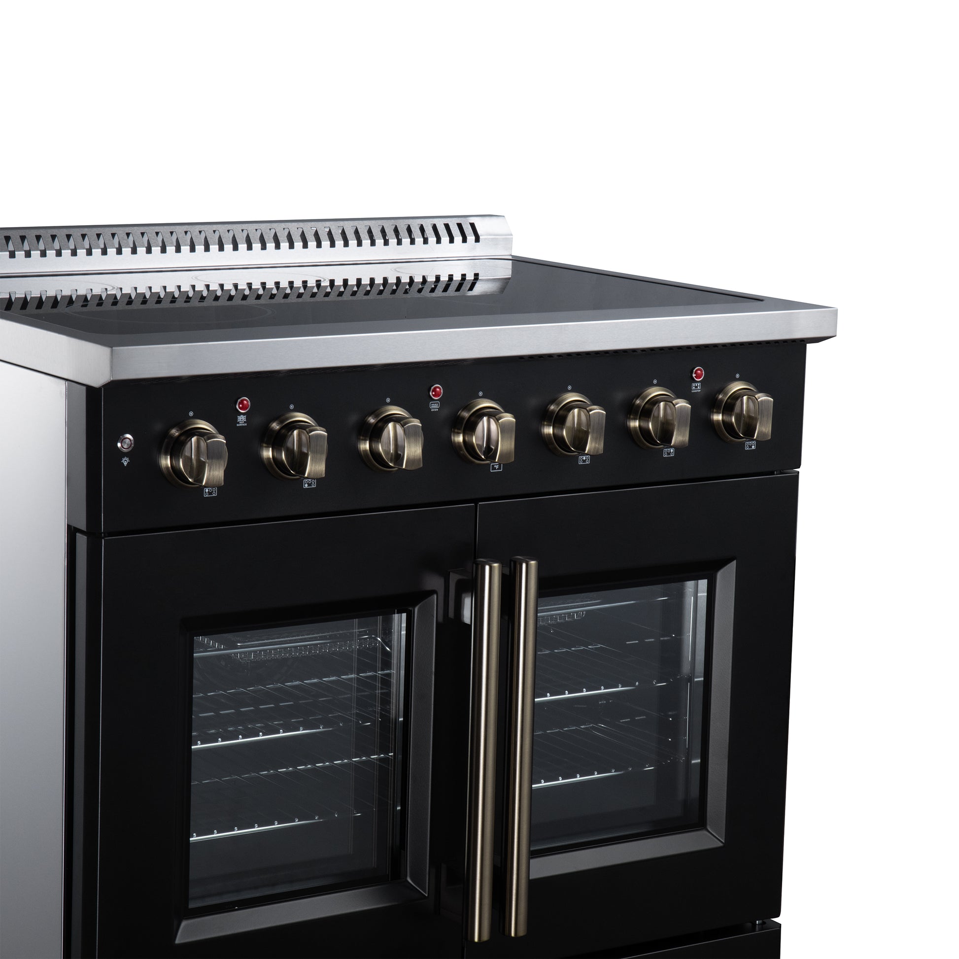 Galiano 36 Inch French Door Electric range, 5 radiant burners, 5.36 cf. True Convection oven, Air fryer kit, Black - Forno Appliances
