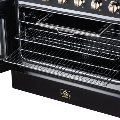 Galiano 36 Inch French Door Electric range, 5 radiant burners, 5.36 cf. True Convection oven, Air fryer kit, Black - Forno Appliances