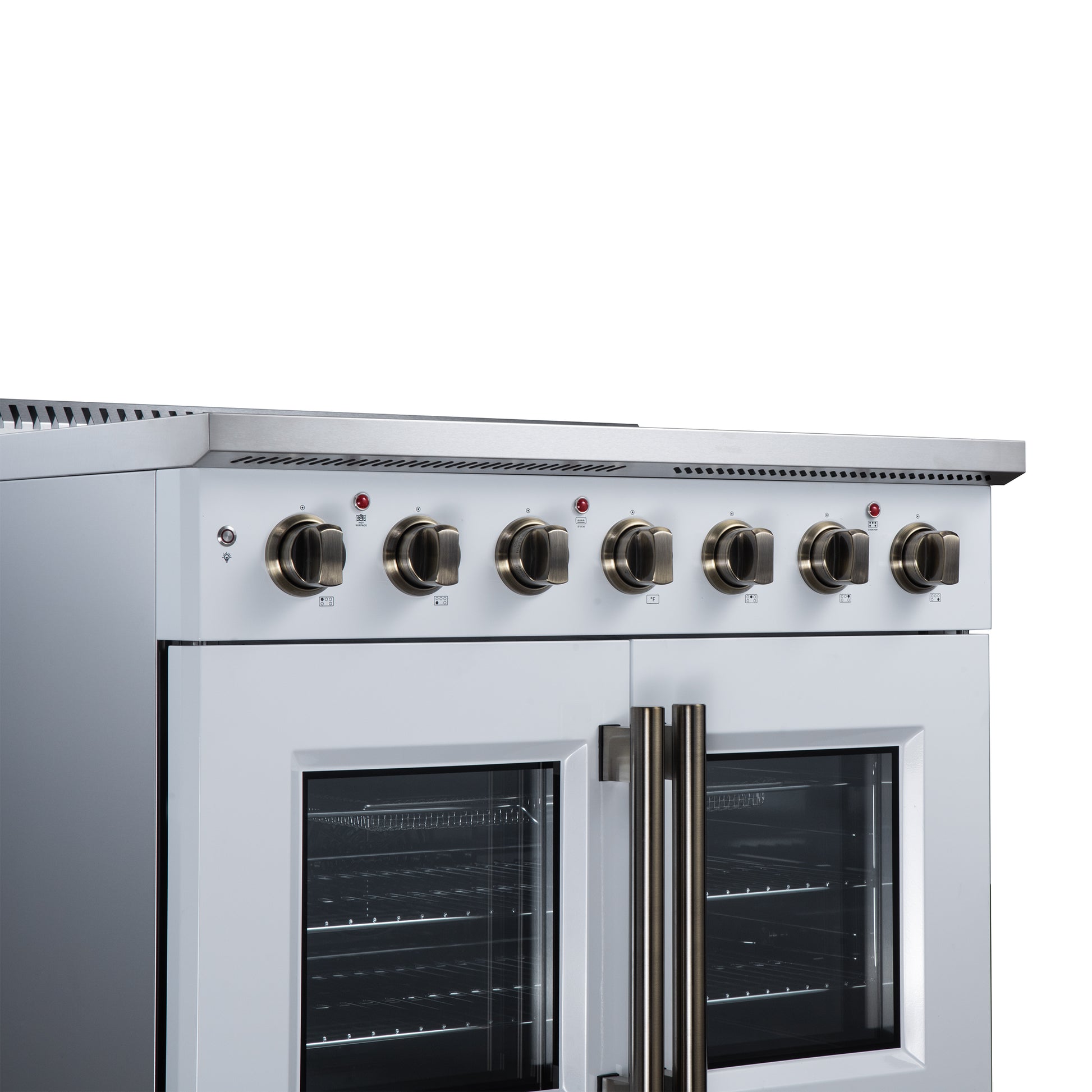 Galiano 36 Inch French Door Electric range, 5 radiant burners, 5.36 cf. True Convection oven, Air fryer kit, White - Forno Appliances