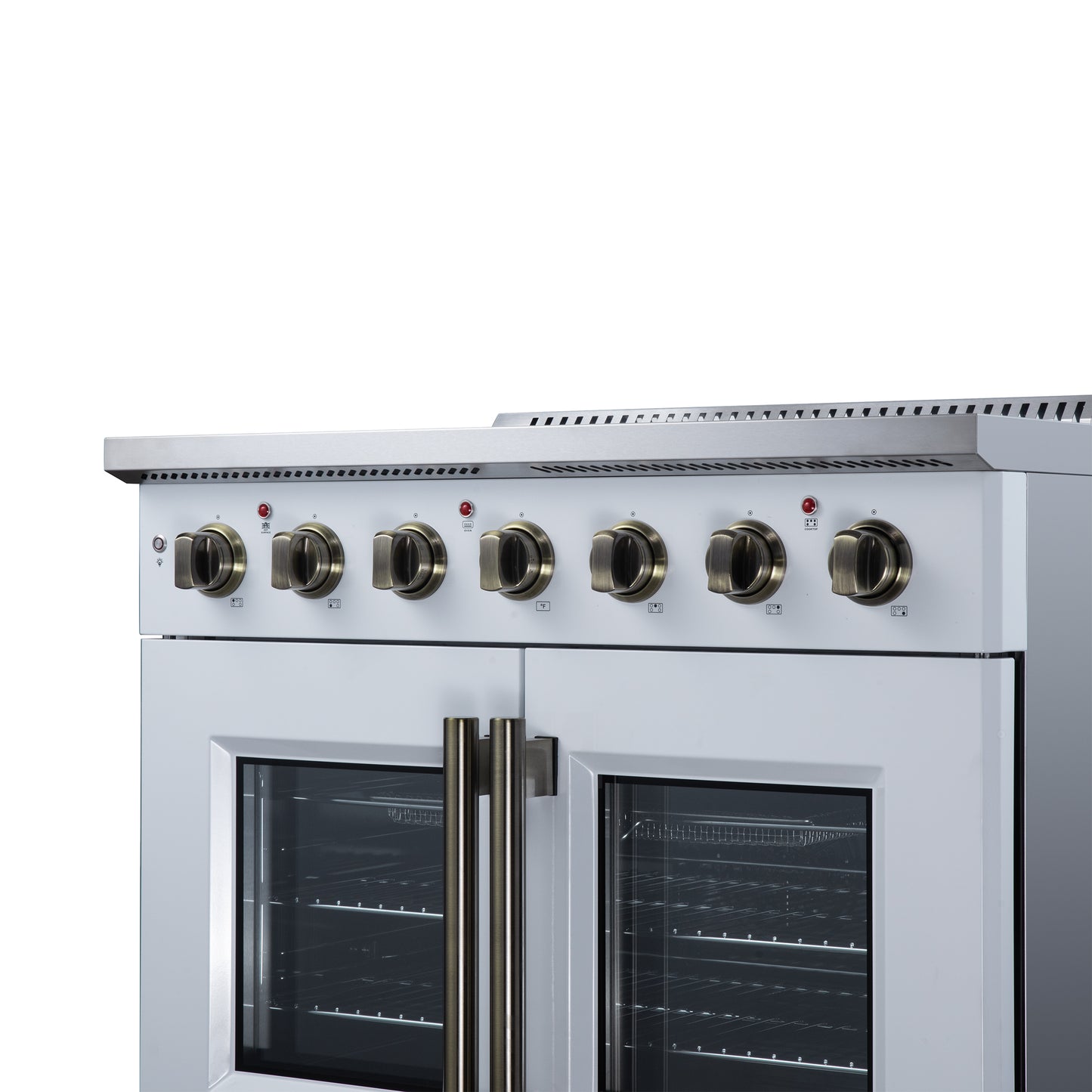 Galiano 36 Inch French Door Electric range, 5 radiant burners, 5.36 cf. True Convection oven, Air fryer kit, White - Forno Appliances