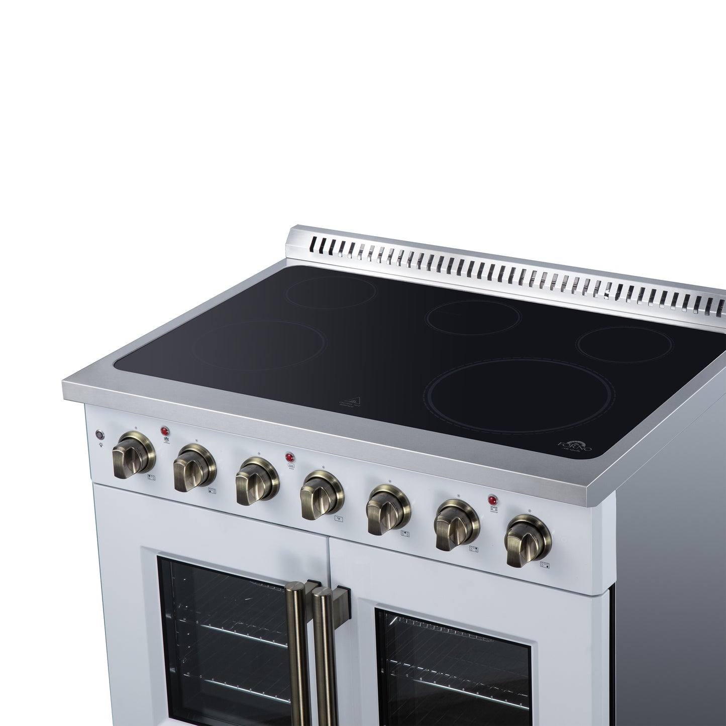 Galiano 36 Inch French Door Electric range, 5 radiant burners, 5.36 cf. True Convection oven, Air fryer kit, White - Forno Appliances