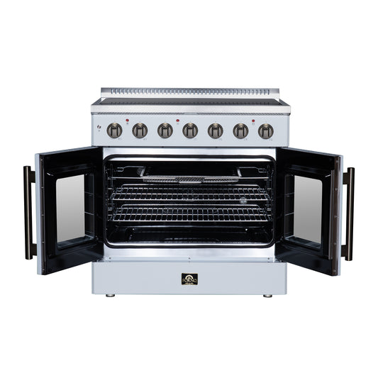 Galiano cuisinière électrique à portes françaises de 36 pouces, 5 foyers radiants, four à vraie convection de 5,36 cf., kit friteuse à air, blanc - Forno Appliances