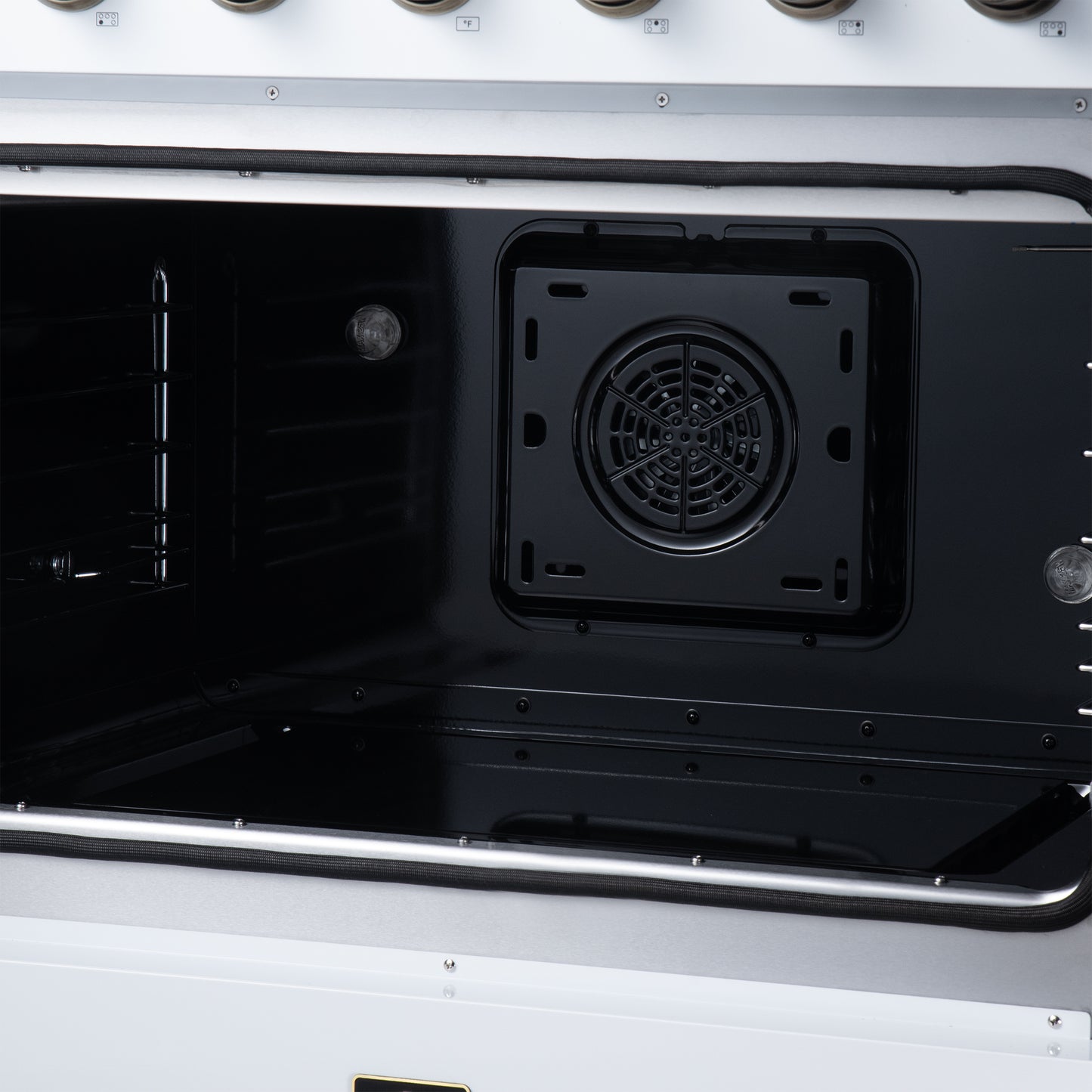 Galiano 36 Inch French Door Electric range, 5 radiant burners, 5.36 cf. True Convection oven, Air fryer kit, White - Forno Appliances