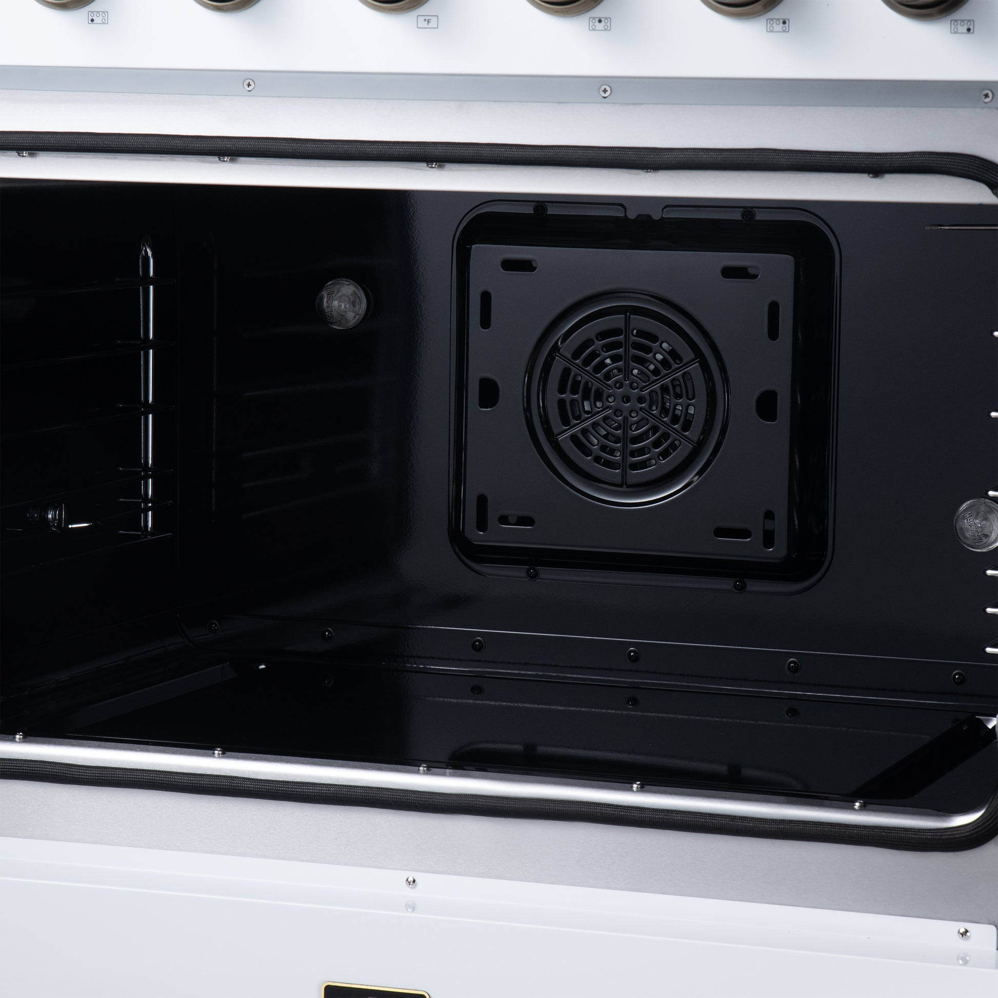 Galiano 36 Inch French Door Electric range, 5 radiant burners, 5.36 cf. True Convection oven, Air fryer kit, White - Forno Appliances