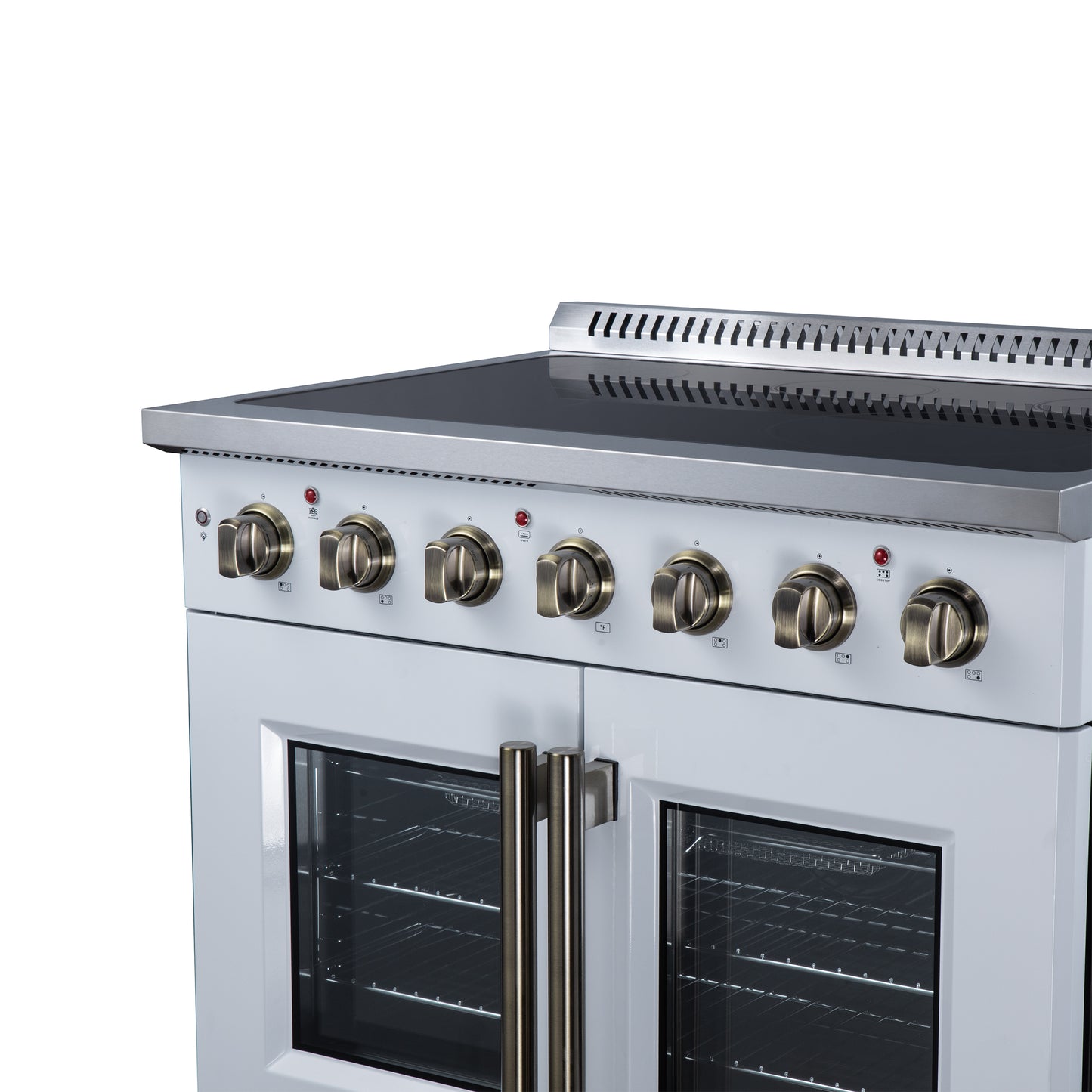 Galiano 36 Inch French Door Electric range, 5 radiant burners, 5.36 cf. True Convection oven, Air fryer kit, White - Forno Appliances