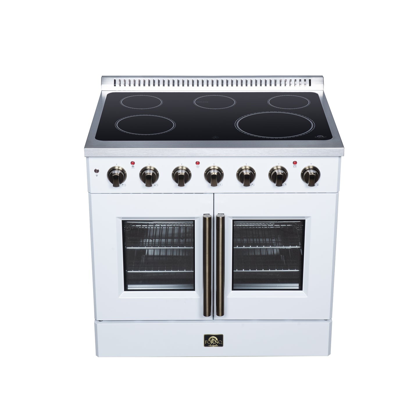 Galiano 36 Inch French Door Electric range, 5 radiant burners, 5.36 cf. True Convection oven, Air fryer kit, White - Forno Appliances
