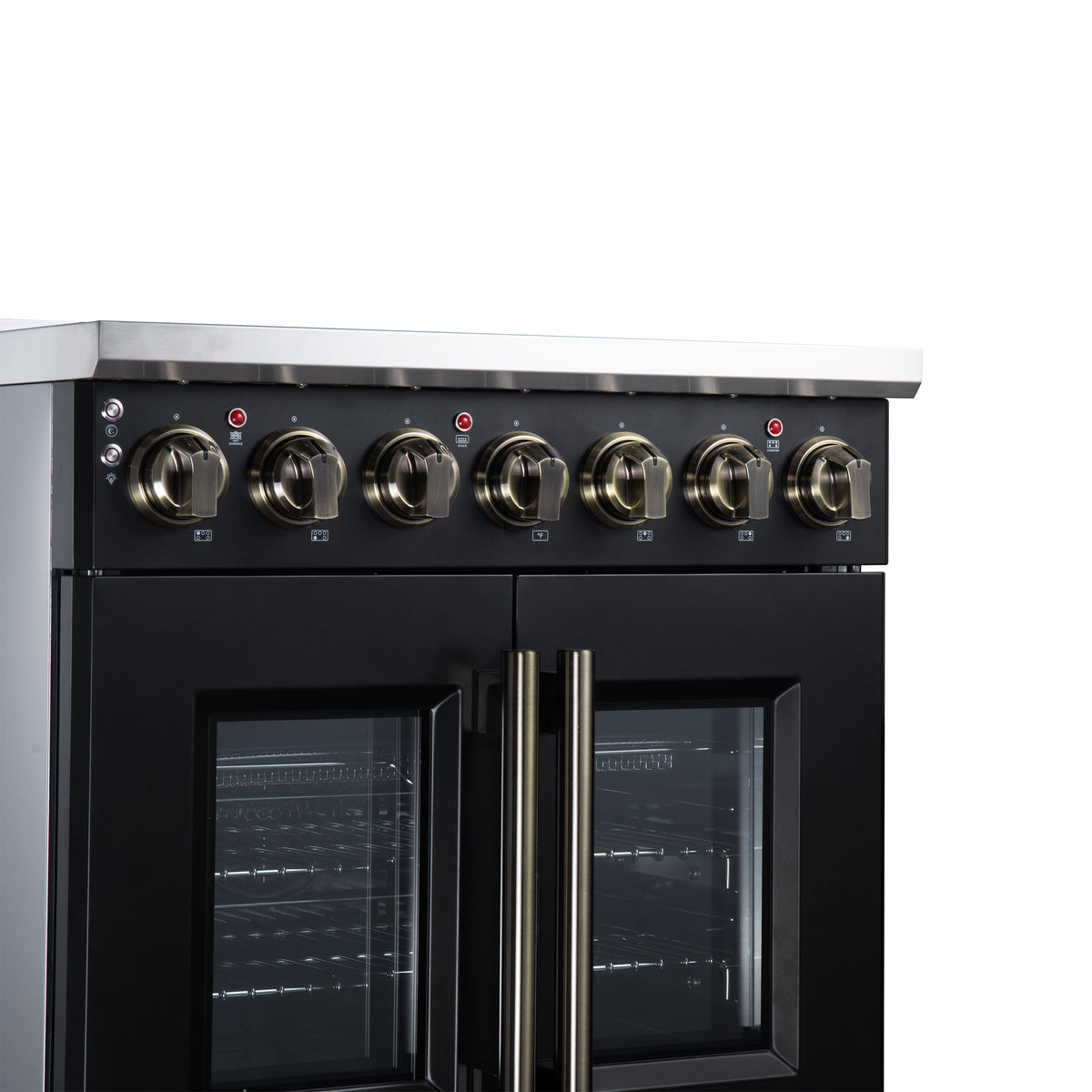 Cuisinière électrique à portes françaises Massimo 30 po, 5 brûleurs radiants, four à vraie convection de 4,32 pi³, kit de friteuse à air, noir - Forno Appliances