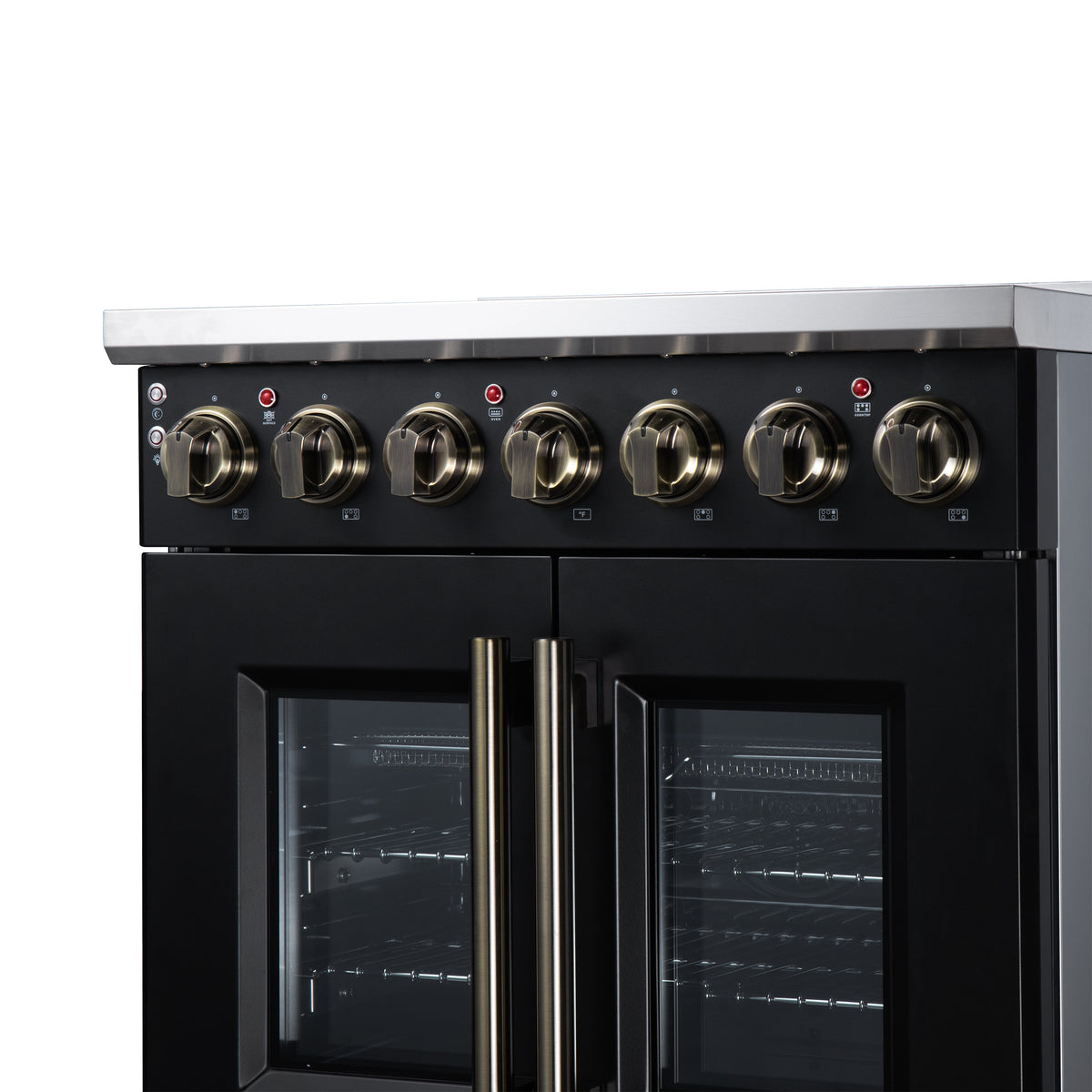 Cuisinière électrique à portes françaises Massimo 30 po, 5 brûleurs radiants, four à vraie convection de 4,32 pi³, kit de friteuse à air, noir - Forno Appliances