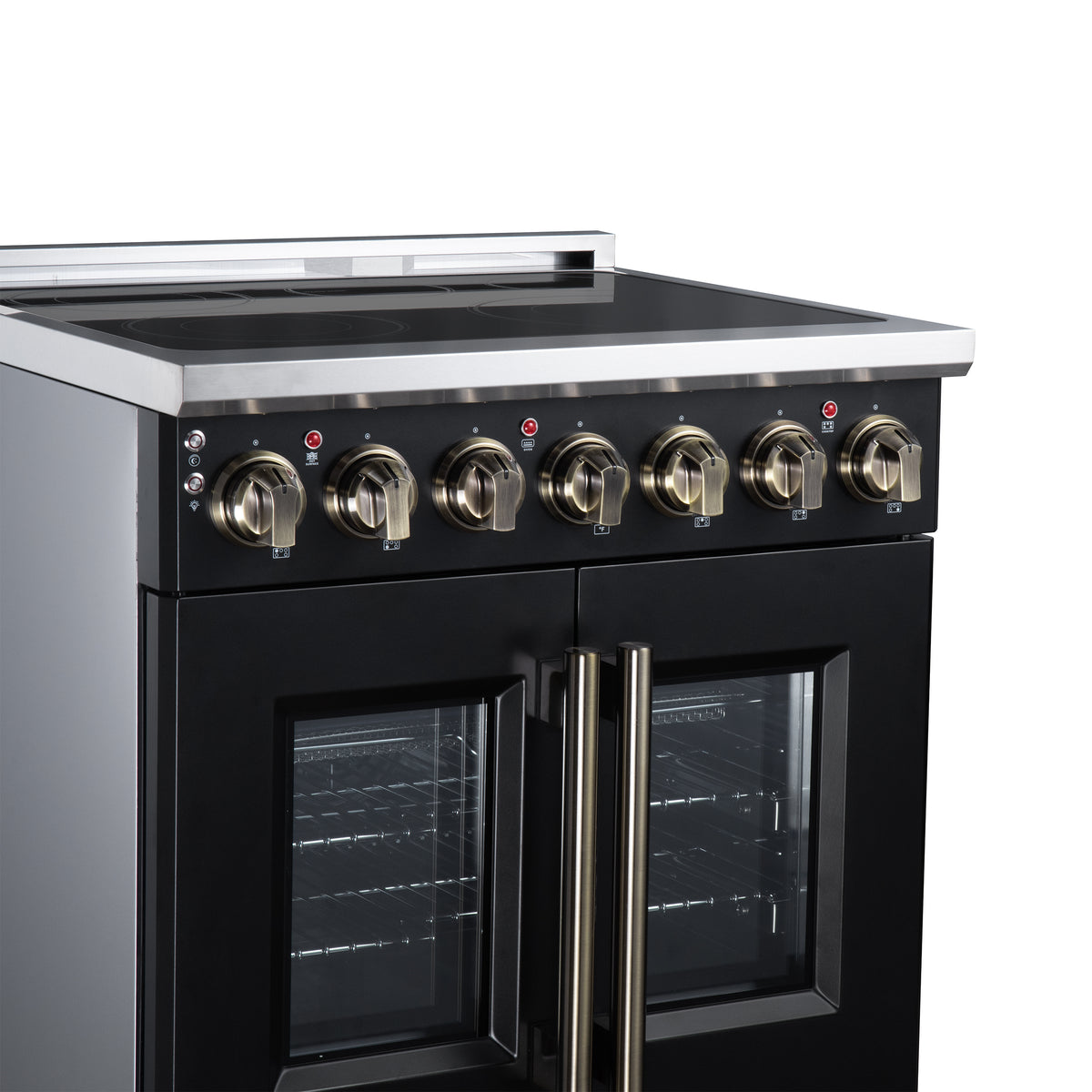 Cuisinière électrique à portes françaises Massimo 30 po, 5 brûleurs radiants, four à vraie convection de 4,32 pi³, kit de friteuse à air, noir - Forno Appliances