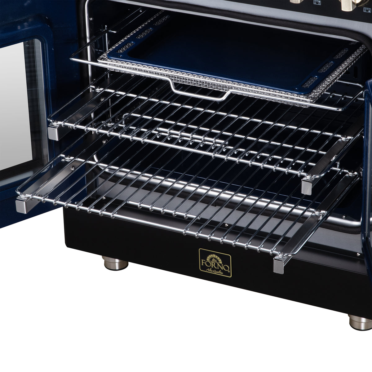 Cuisinière électrique à portes françaises Massimo 30 po, 5 brûleurs radiants, four à vraie convection de 4,32 pi³, kit de friteuse à air, noir - Forno Appliances